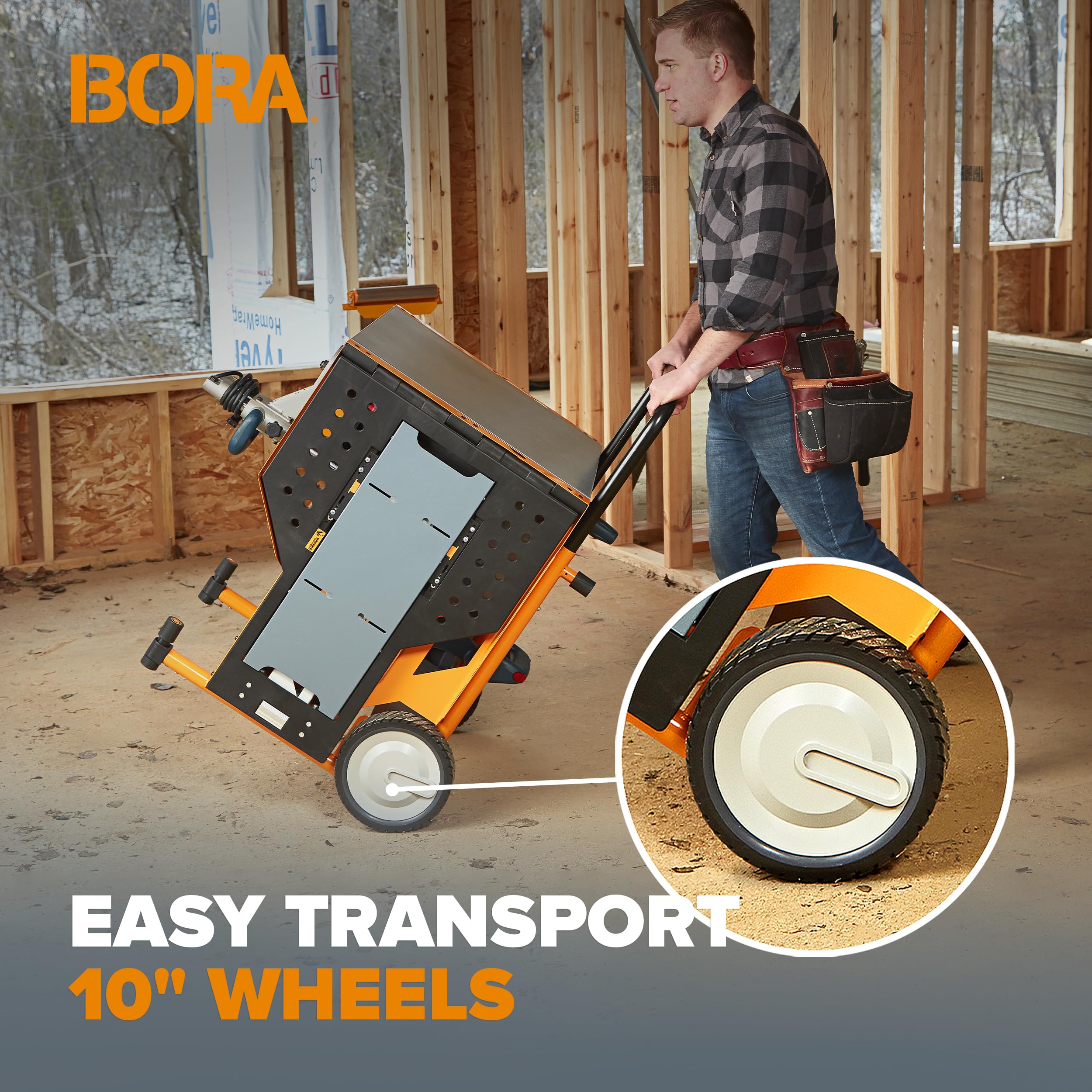 Portable Bora Portamate PM-8000 Miter Saw Stand - Heavy Duty 400 Lbs Capacity Rolling Workstation with Folding Wing Extensions | Perfect for Job Sites, Woodworking Shops & DIY Projects