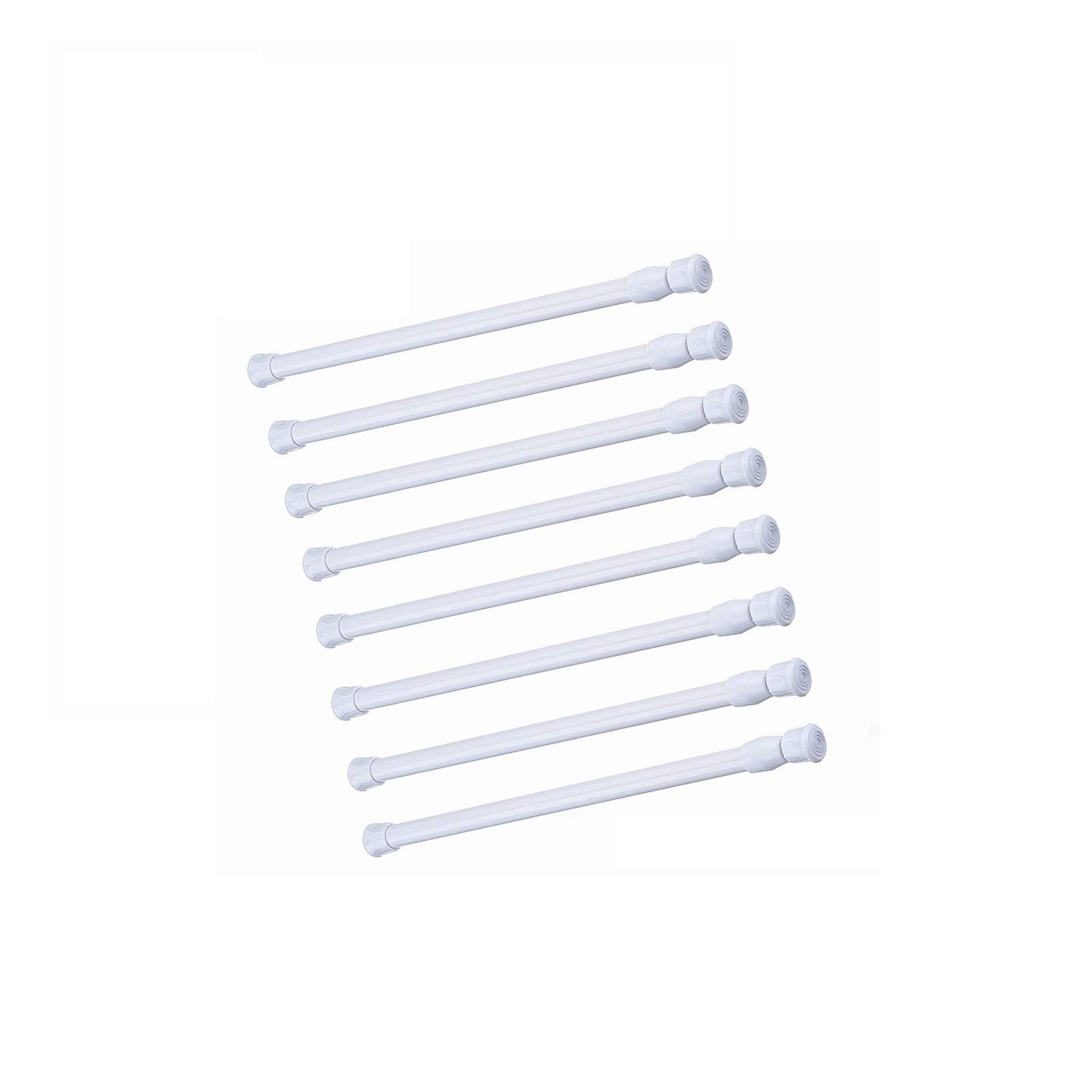 8 Pack Adjustable Tension Rods 15.7-28 Inch, Spring Curtain Rods for Windows, Closets, Bathrooms, Refrigerator & DIY Projects - White - Perfect for Home Organization & Space Saving