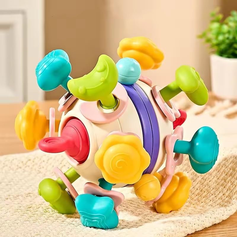BLiSS HUES Silicone Space Teether Ball Toy for Babies 6+ Months - Safe Chewing, Sensory & Montessori Learning Developmental Toy - Perfect for Teething Relief, Early Education & Playtime