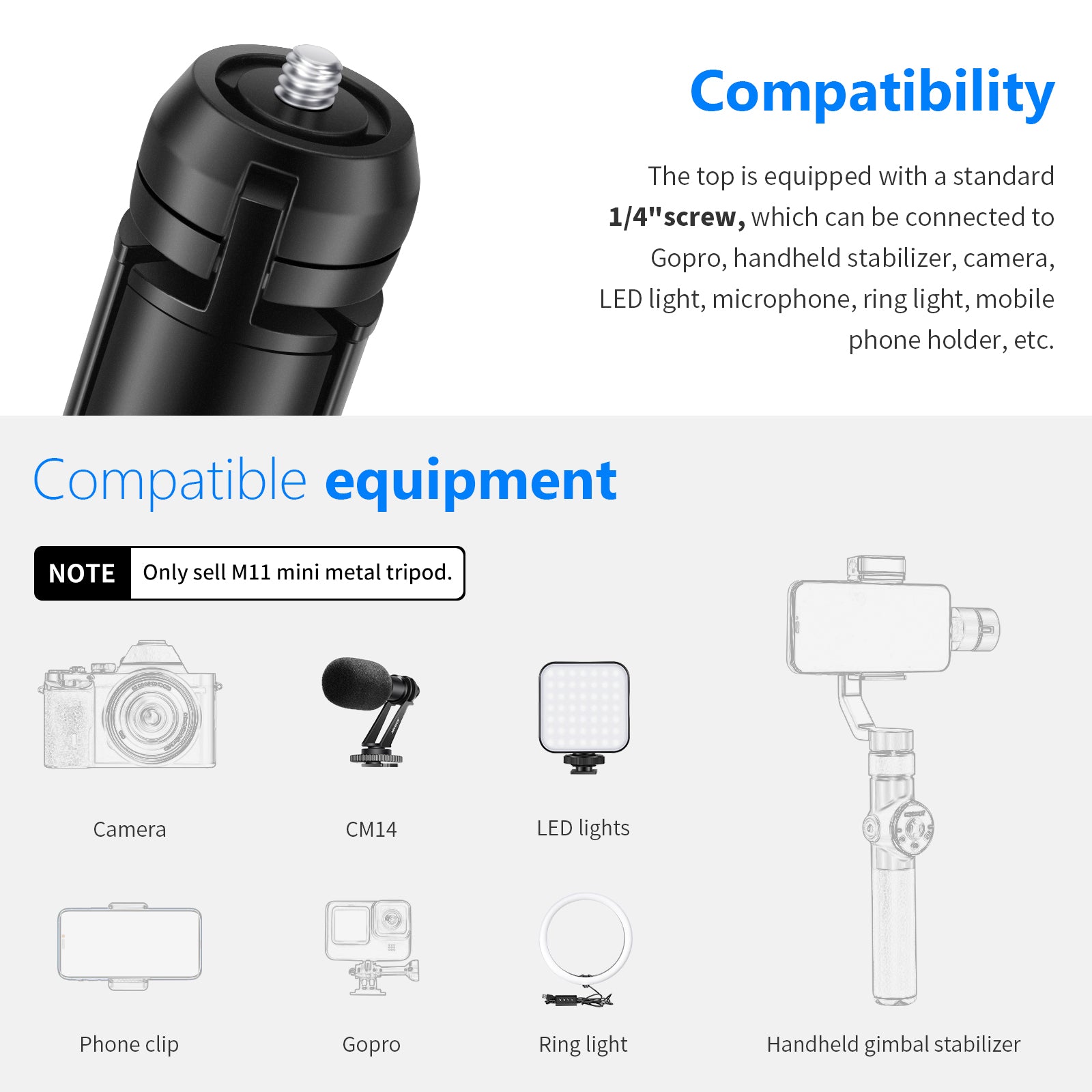 NEEWER M11 Compact Metal Mini Tripod Stand for DSLR Camera, Smartphone, Webcam - Perfect for Vlogging, Live Streaming, Photography & Travel