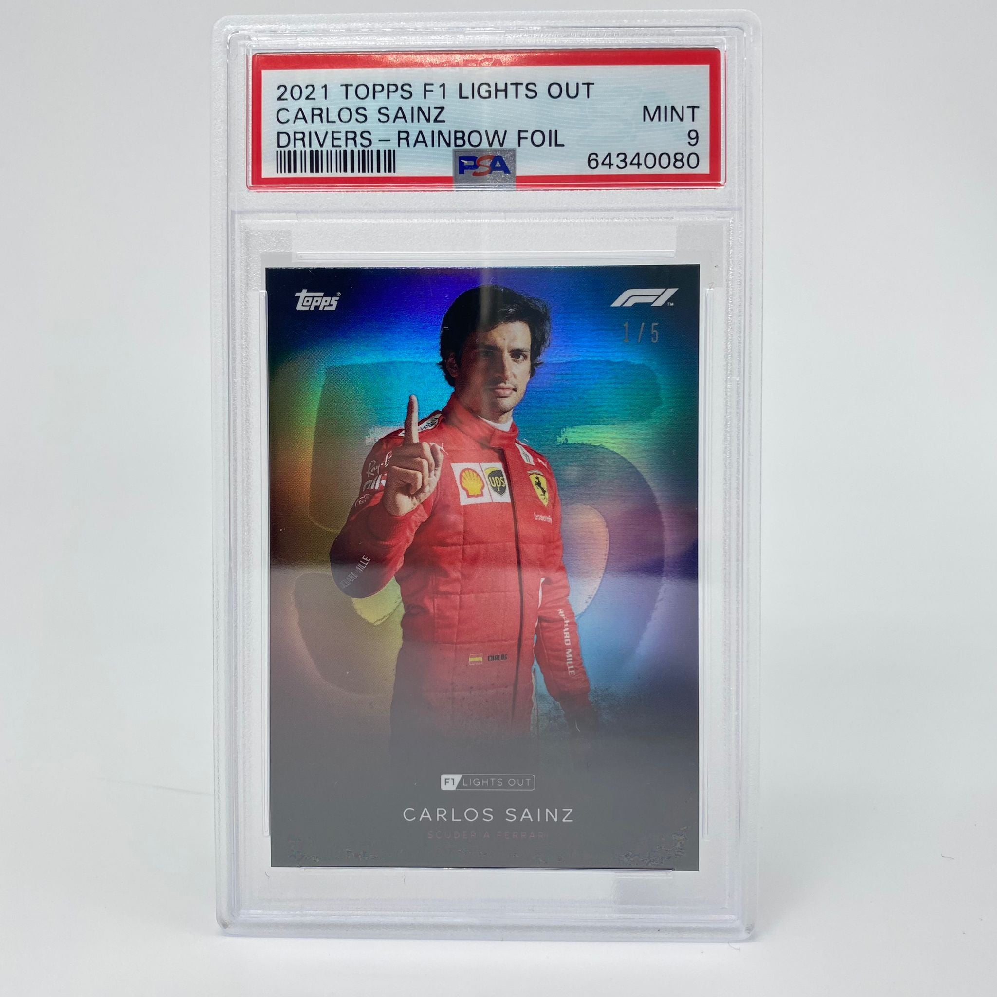 PSA 9 2021 Topps Chrome Formula 1 Carlos Sainz Rainbow Foil #1/5 - Rare F1 Trading Card for Collectors & Racing Fans - Perfect for Display, Investment & Sports Memorabilia Collections