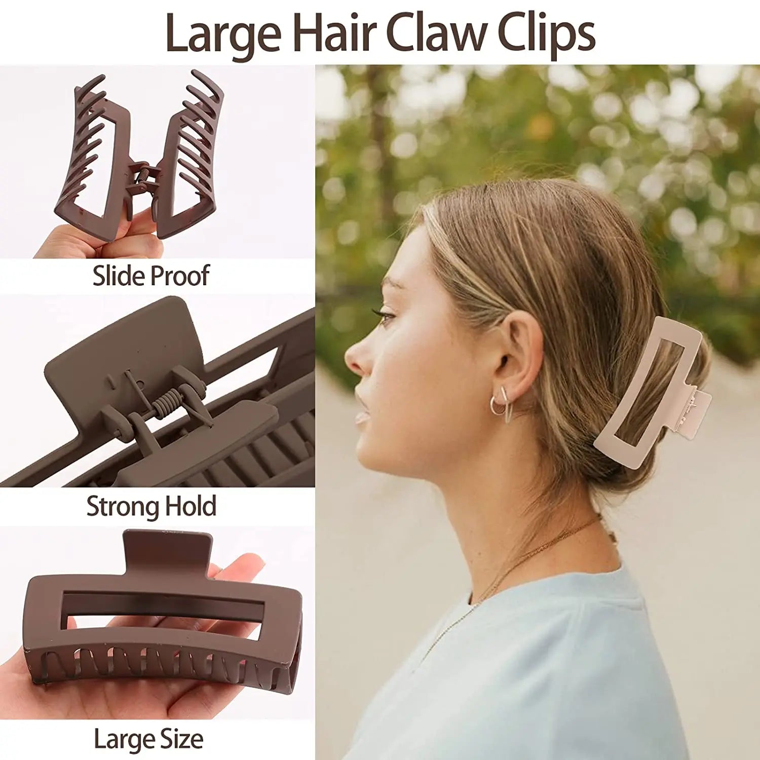 Large Hair Claw Clips for Women - Strong Hold Hair Clips for Thick Hair - Non-Slip Hair Accessories for Ponytail, Bun & Updo Hairstyles