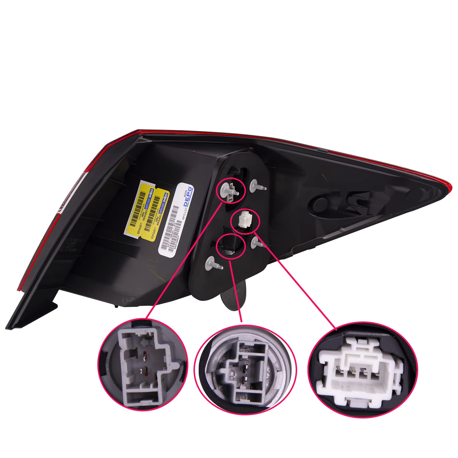 HEADLIGHTSDEPOT CAPA Certified Outer Tail Lights Set for 2016-2017 Honda Accord Sedan - Left Driver & Right Passenger Side Replacement - Perfect for Night Driving and Enhanced Vehicle Safety