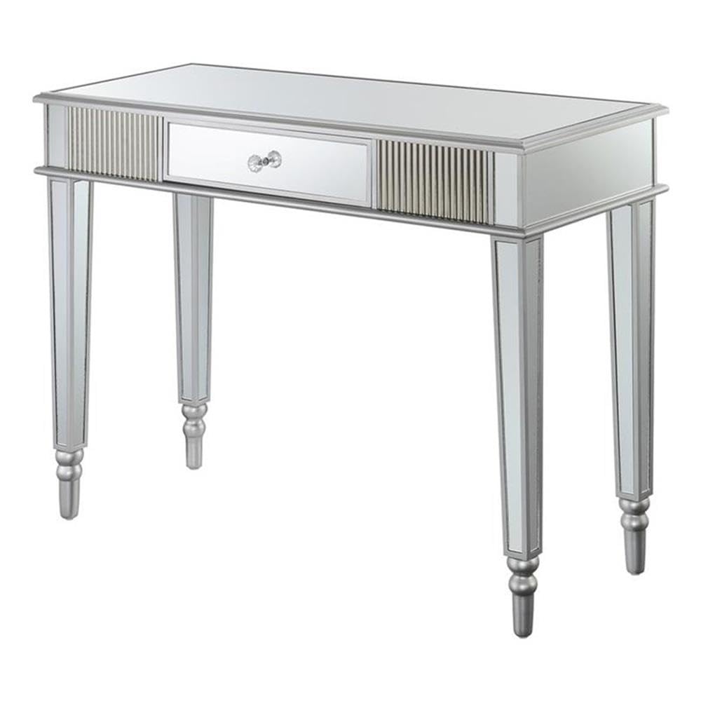 Modern Silver Glass One-Drawer Desk & Console Table - UrbanPro Contemporary Home Office & Entryway Furniture for Small Spaces