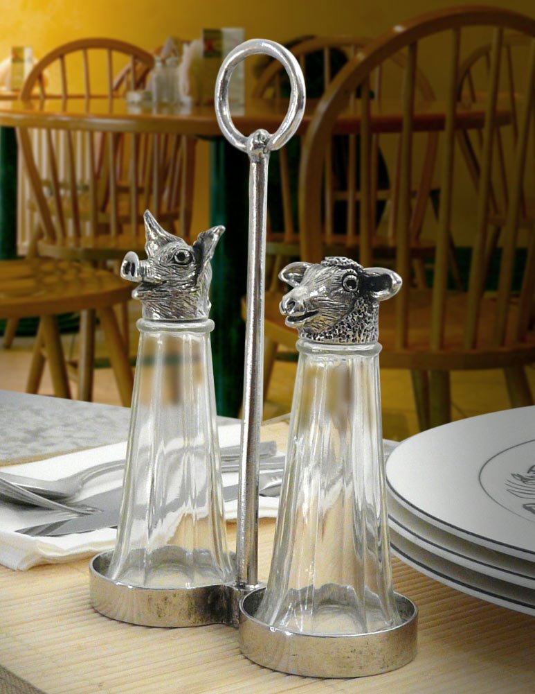 Sheep and Pig Salt & Pepper Shakers - Handcrafted Glass & American Made Pewter for Farmhouse and Rustic Kitchen Decor