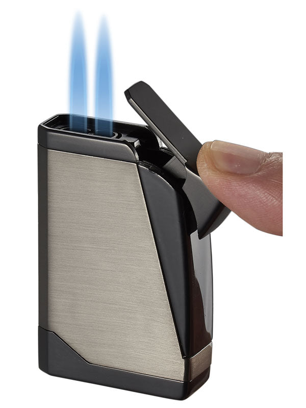 Premium Madrid Dual Torch Flame Cigar Lighter - Silver Finish | Windproof Butane Lighter for Cigars, Cigarettes & Outdoor Use | Perfect for Smoking Enthusiasts & Gifts