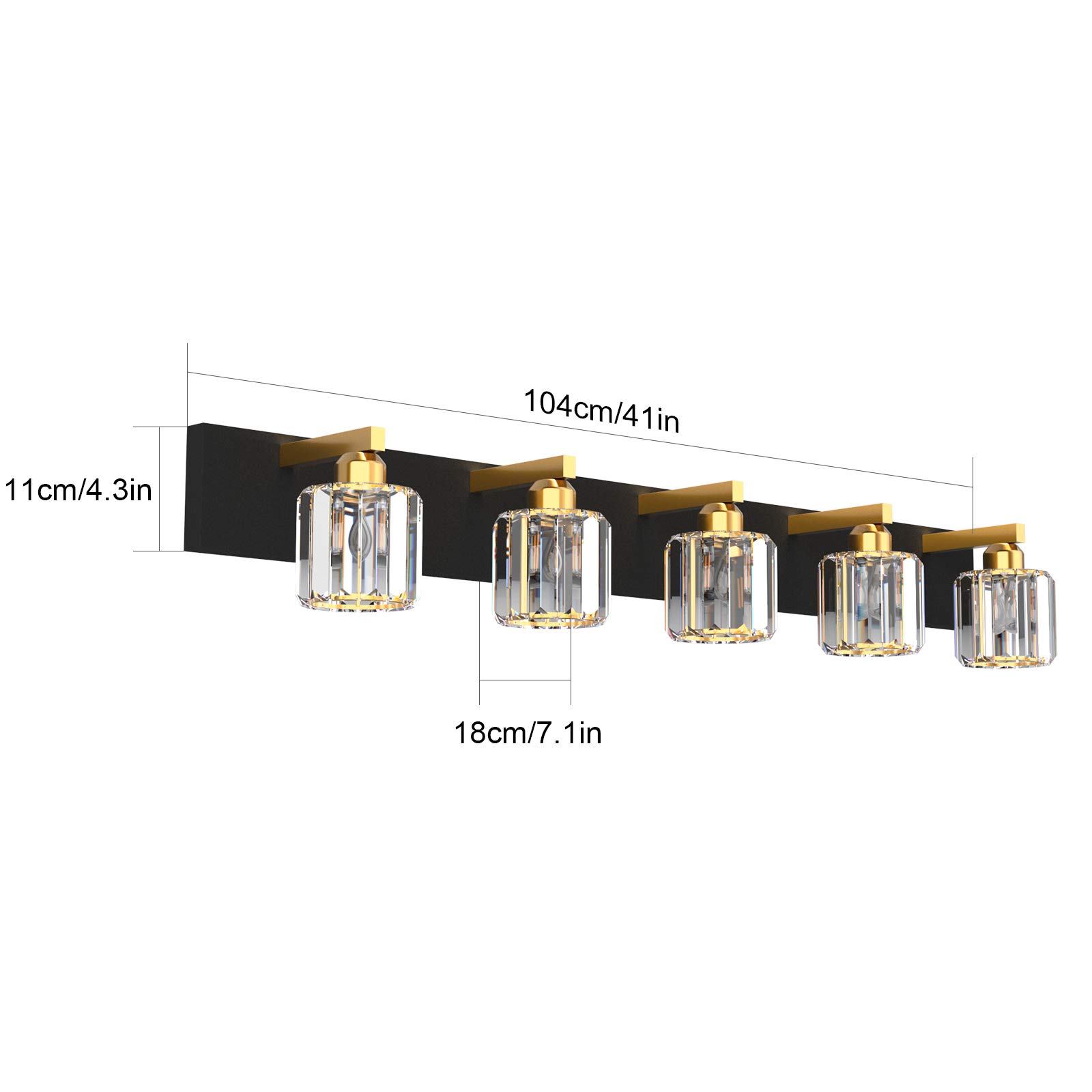 **Aipsun 5-Light Black Crystal Bathroom Vanity Light Fixture - Modern Vanity Lighting for Bathroom, Dressing Room & Makeup Area (Bulbs Not Included)**