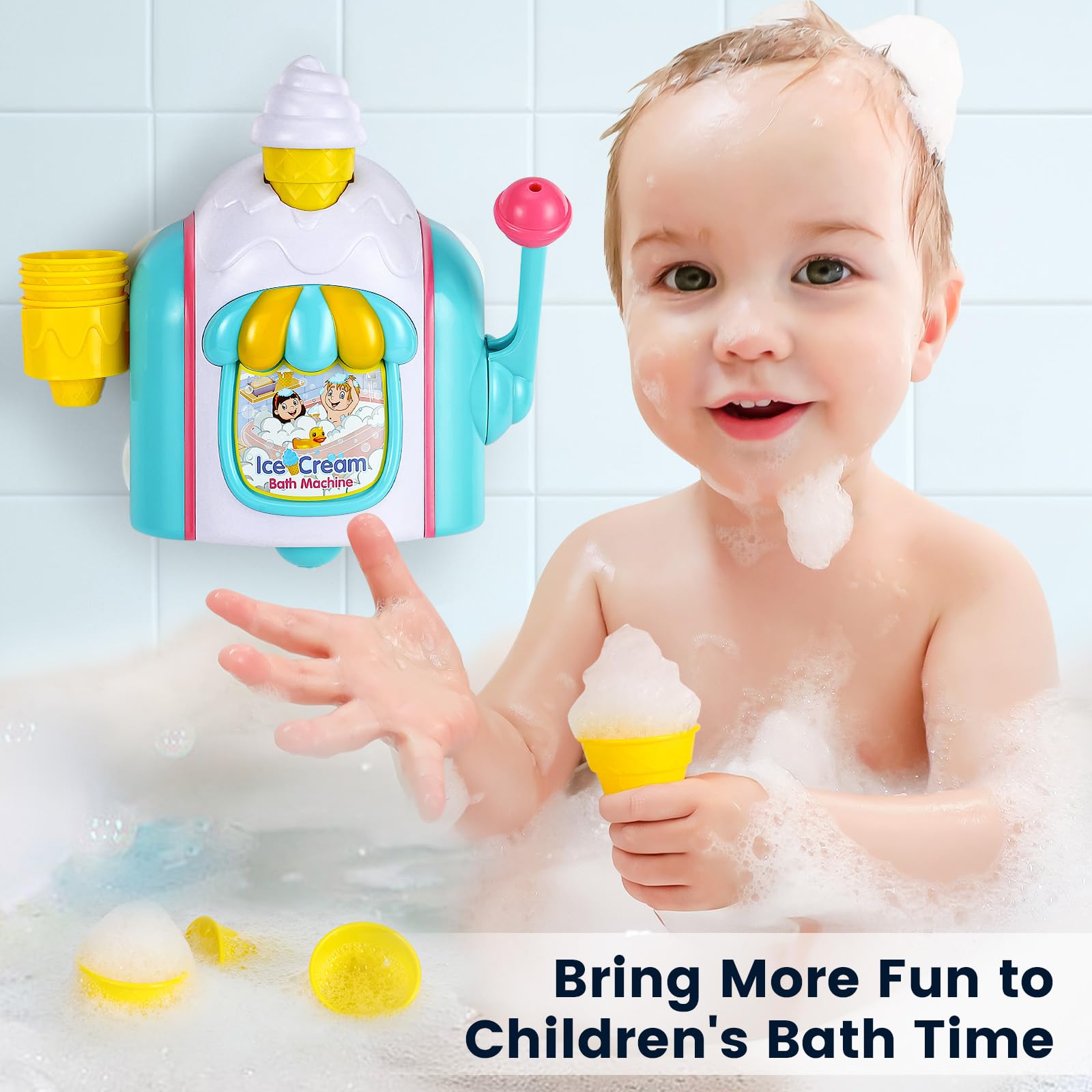 Best Baby Bath Toys for Toddlers 1-4 Years - Ice Cream Bubble Machine with Hooks, Fun Shower & Bathtub Toys for Kids 6-18 Months - Perfect for Sensory Play & Bath Time Fun