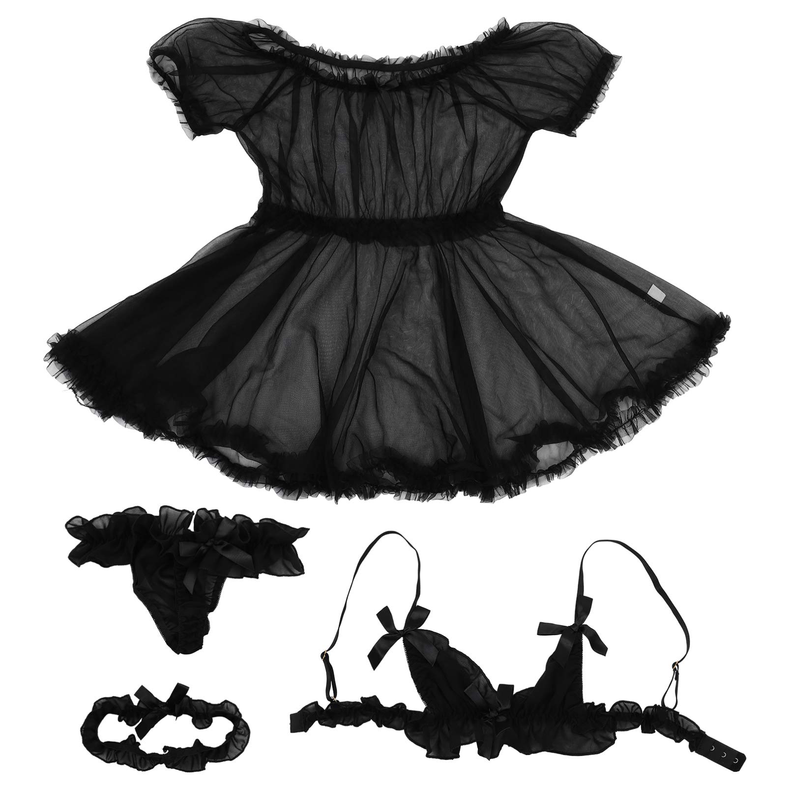 KESYOO Women's Sheer Mesh Off Shoulder Bodysuit - Sexy Backless Black Dress for Sleepwear, Nightwear & Lingerie | Perfect for Date Nights, Boudoir & Sensual Occasions