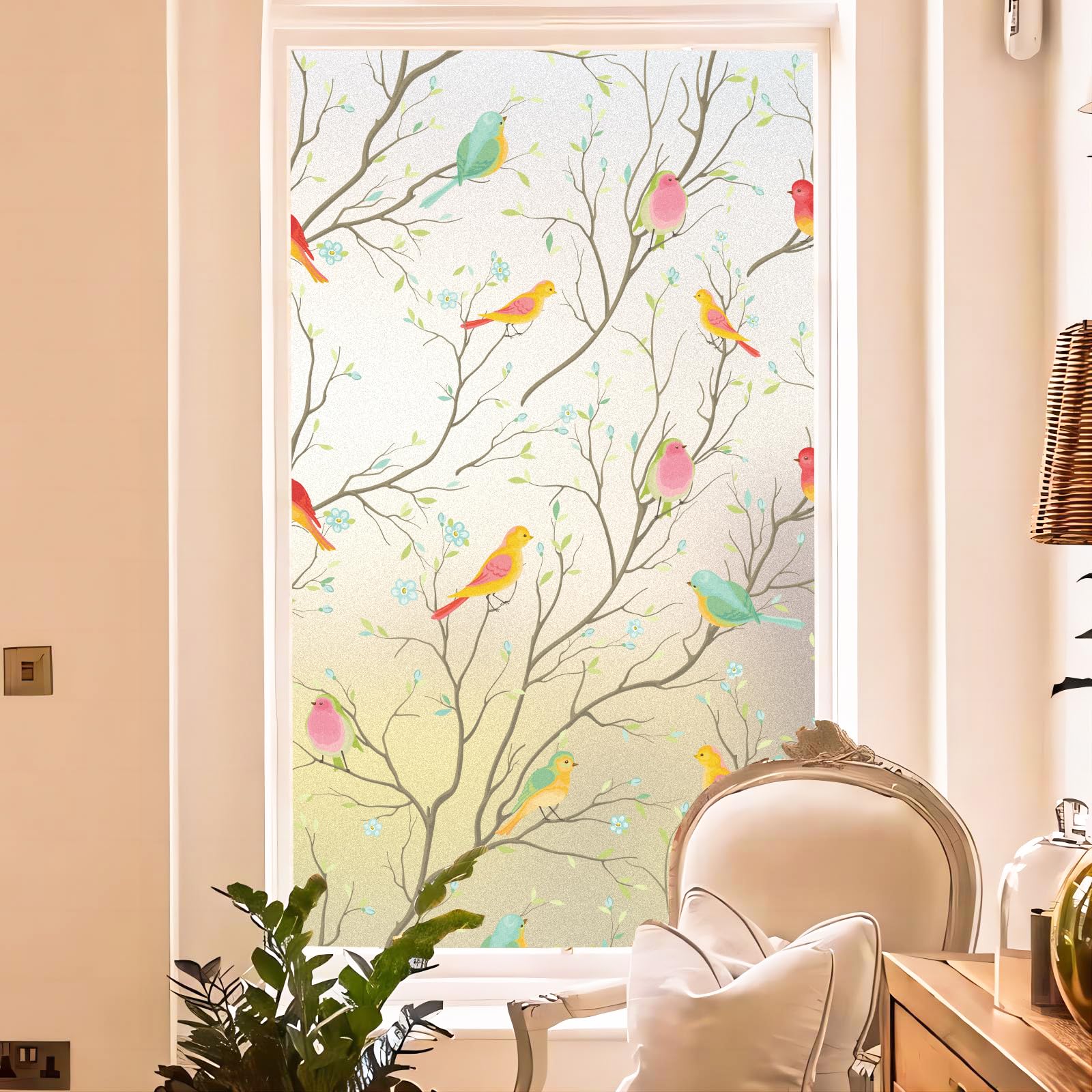 Coavas Stained Glass Window Film - Decorative Frosted Privacy Film, Static Cling Non-Adhesive Window Sticker for Heat Control & UV Protection (45.2 x 157.5 Inch) - Perfect for Front Doors, Bathrooms, and Office Windows