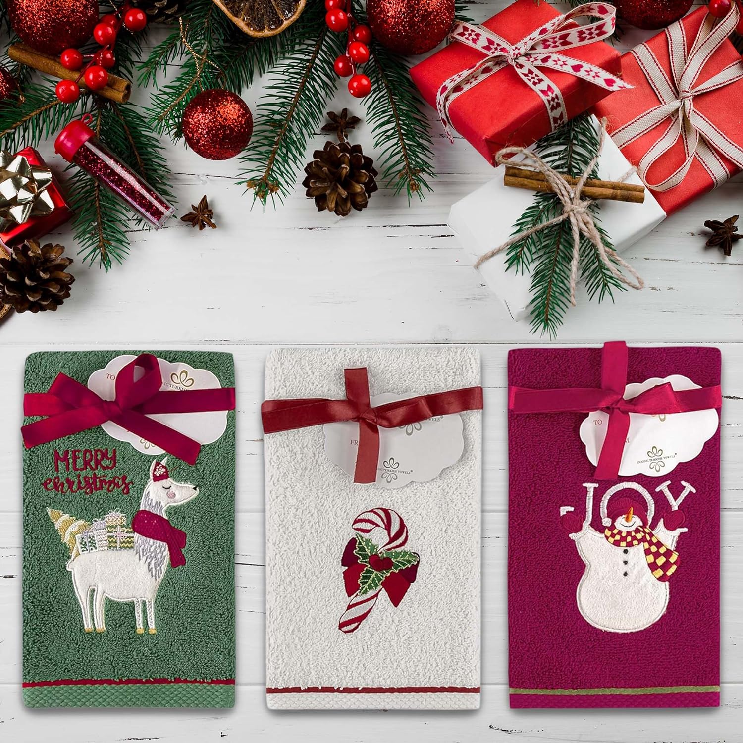 Premium 6-Piece Turkish Cotton Christmas Towel Set - Ultra Soft & Highly Absorbent Bath Towels - Holiday Bathroom Decor for Xmas, Winter Home Decor & Cozy Gift Idea