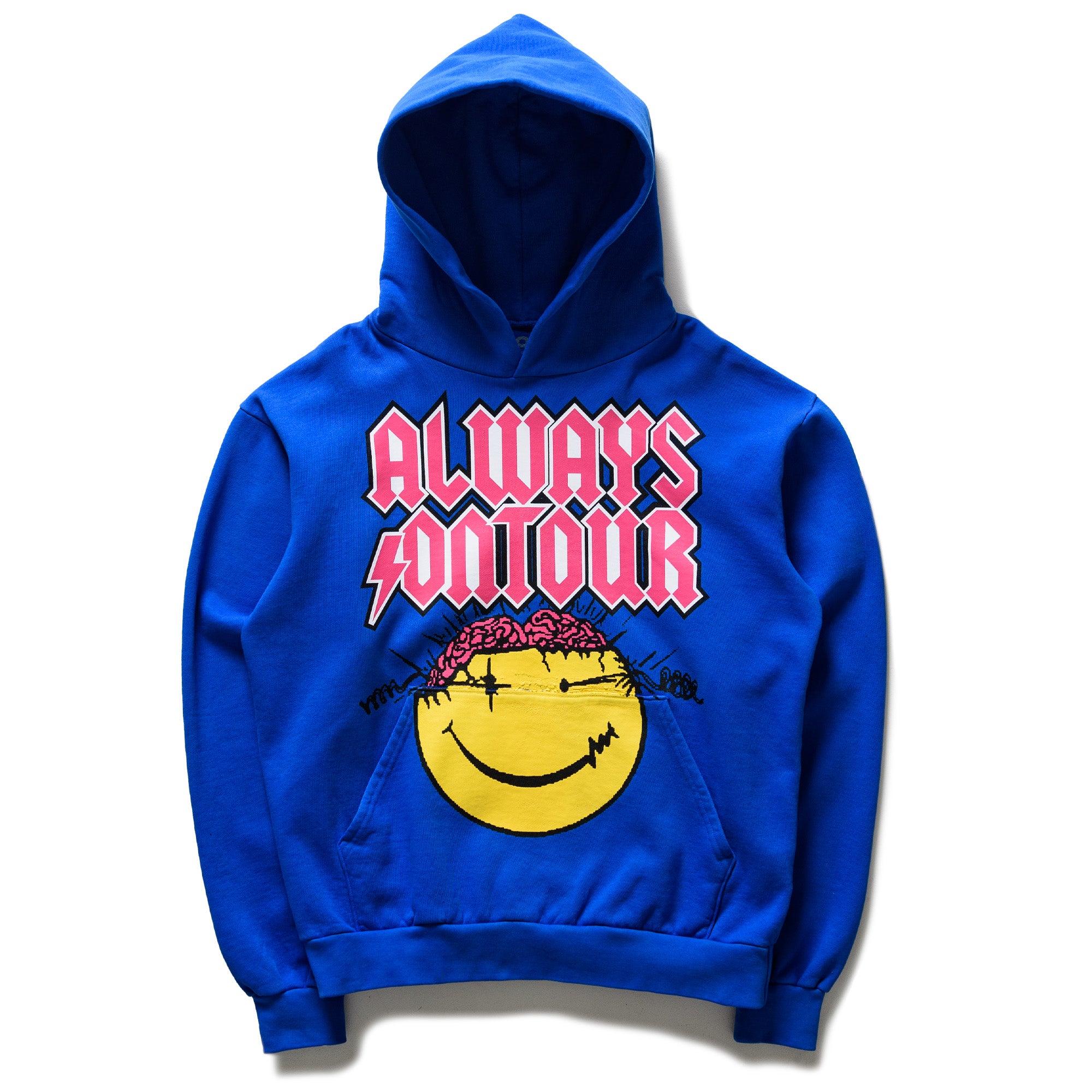 Always On Tour Smiley Hoodie - Blue | Trendy Unisex Pullover for Travel & Streetwear | Perfect for Casual Outings, Concerts & Outdoor Adventures
