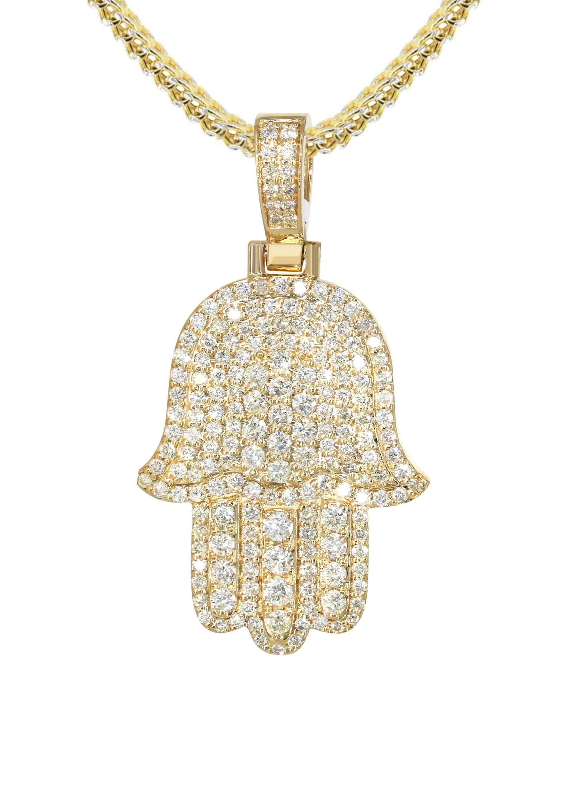 14K Yellow Gold Diamond Hamsa Necklace - 2.5 Carats Genuine Diamond Pendant for Women | Elegant Jewelry Gift for Birthday, Anniversary & Special Occasions