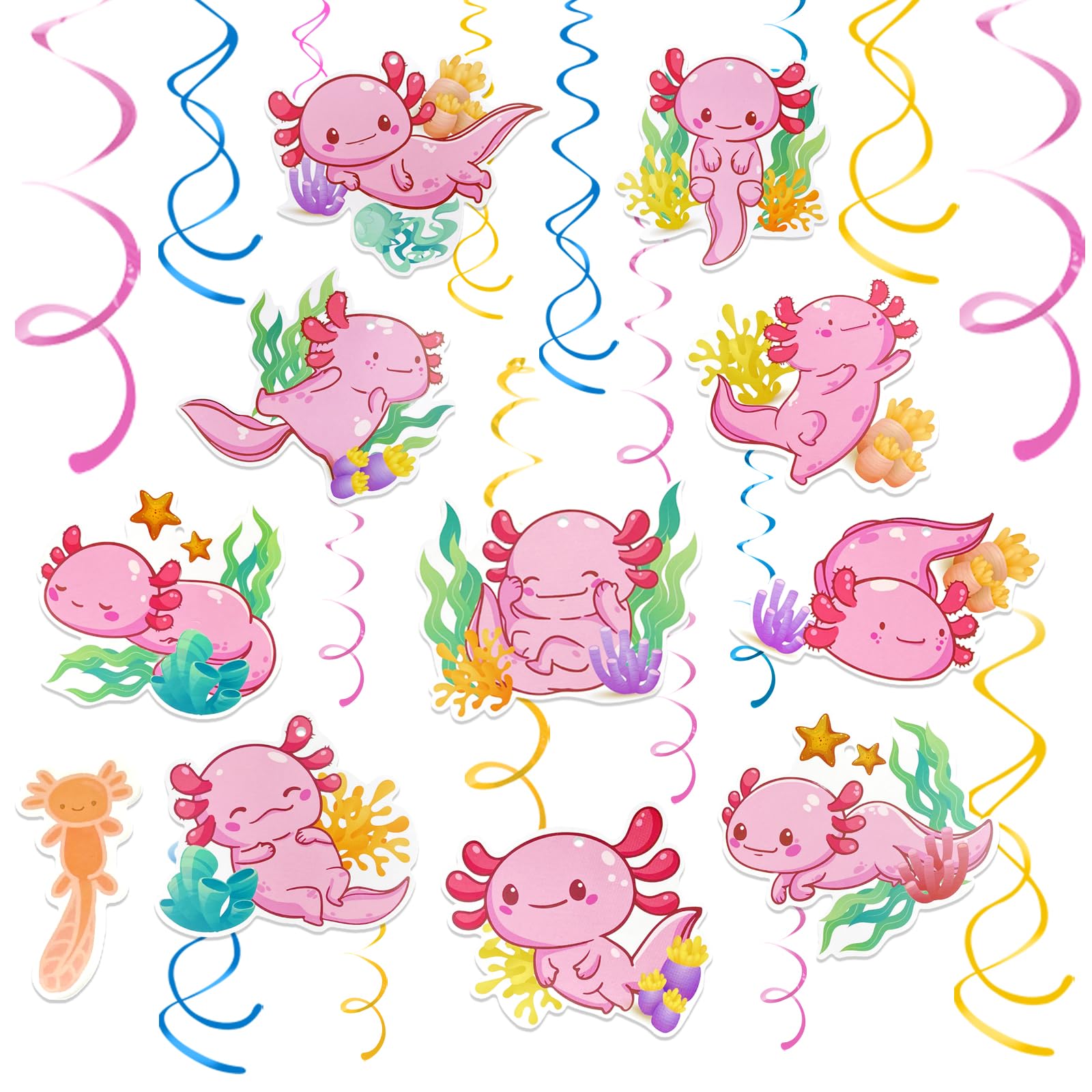 30 Pcs Axolotl Hanging Swirls Party Decorations - Colorful Spiral Ceiling Decor for Birthday Parties, Baby Showers & Kids Room - Perfect for Axolotl Fans, Boys and Girls (Aquatic Theme Party Supplies)