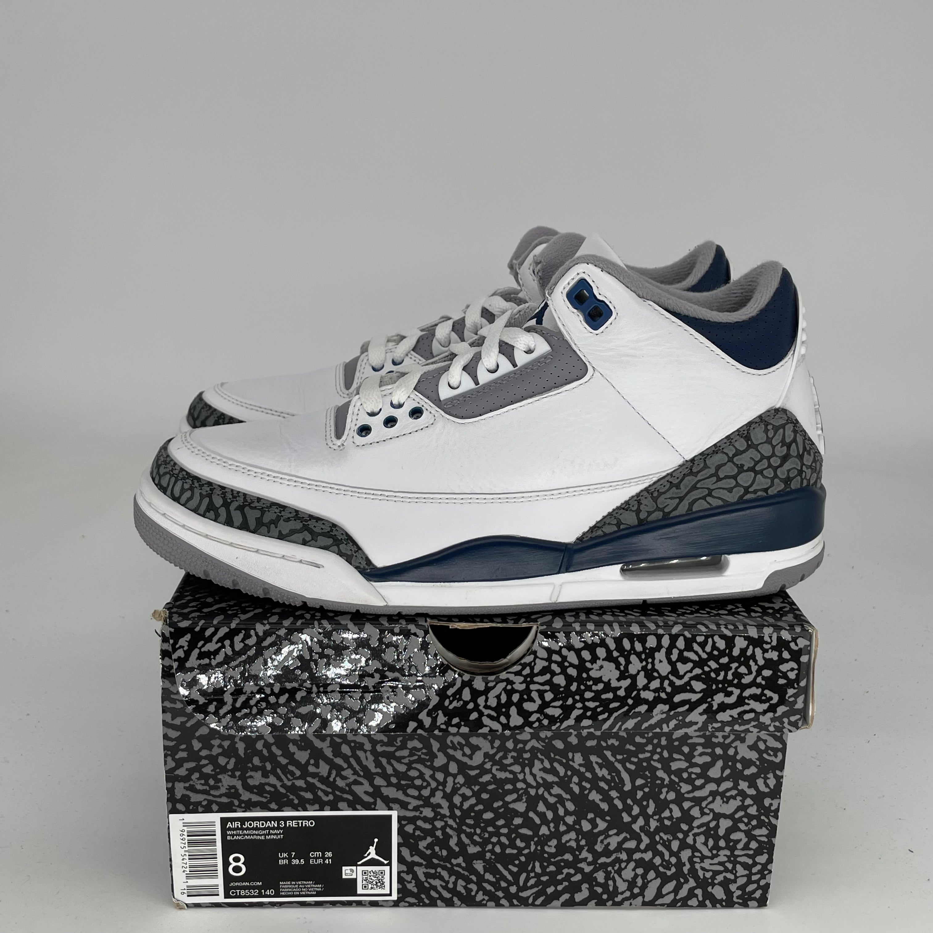 AIR JORDAN 3 Retro Midnight Navy Men's Basketball Shoes Size 8 - CT8532-140 | Authentic Sneakers for Sports, Streetwear & Casual Outfits
