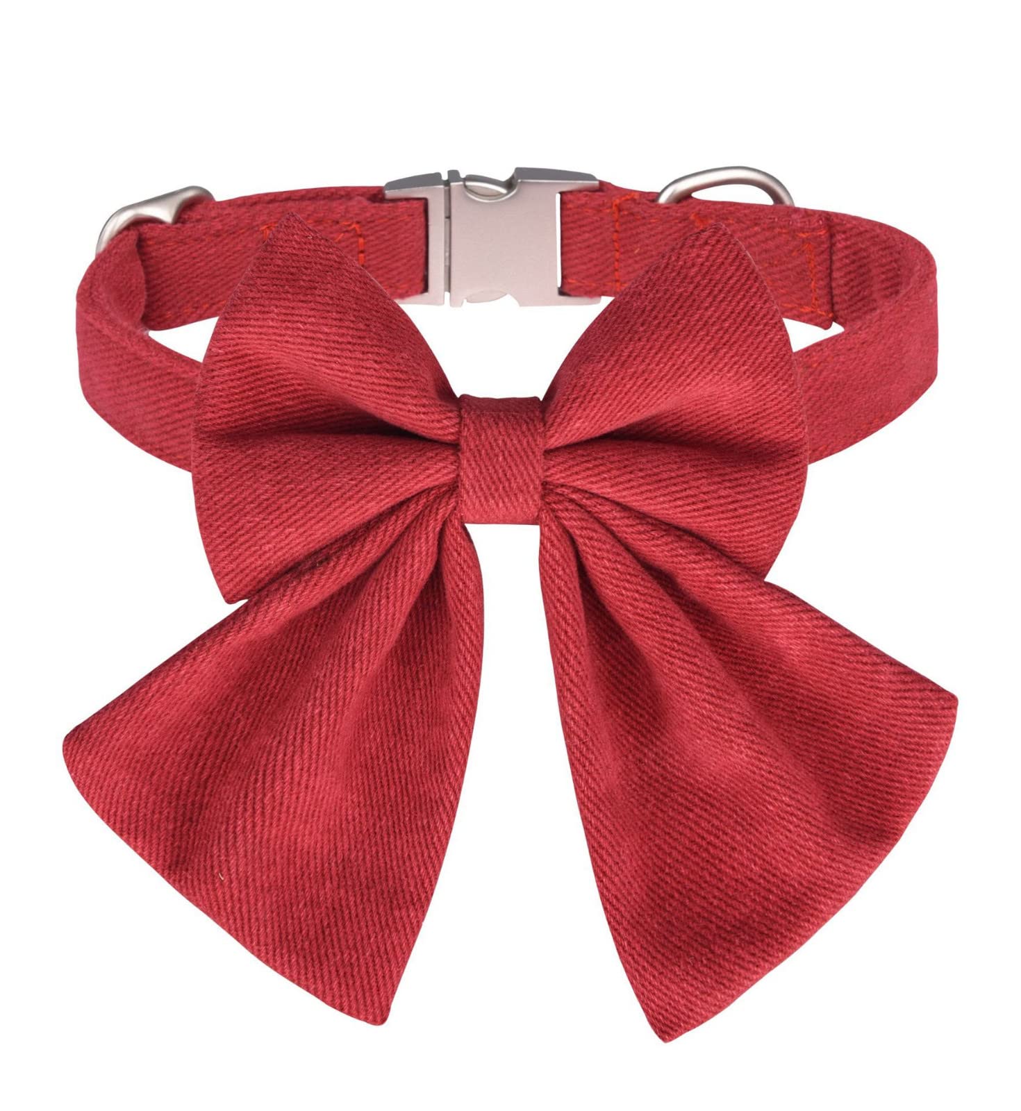 Personalized Dog Collar with Butterfly Bow Tie - Adjustable Cotton Puppy Collar with Metal Buckle for Small Medium Large Dogs - Soft Pet Collar for Daily Walks & Special Occasions (Red, Medium)