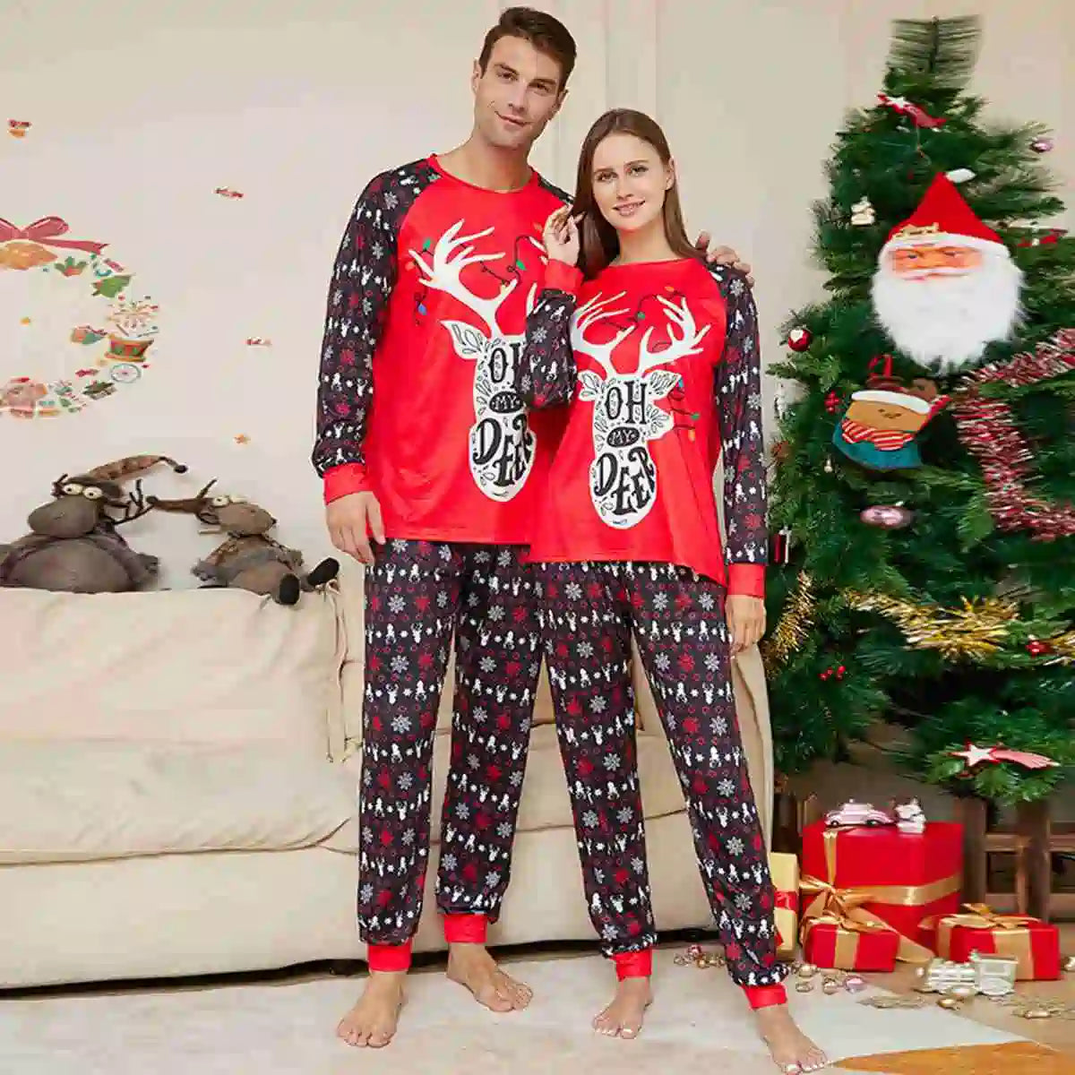Festive Printed Christmas Matching Family Pajamas Set - Cozy Holiday PJS for Family Photos & Christmas Morning