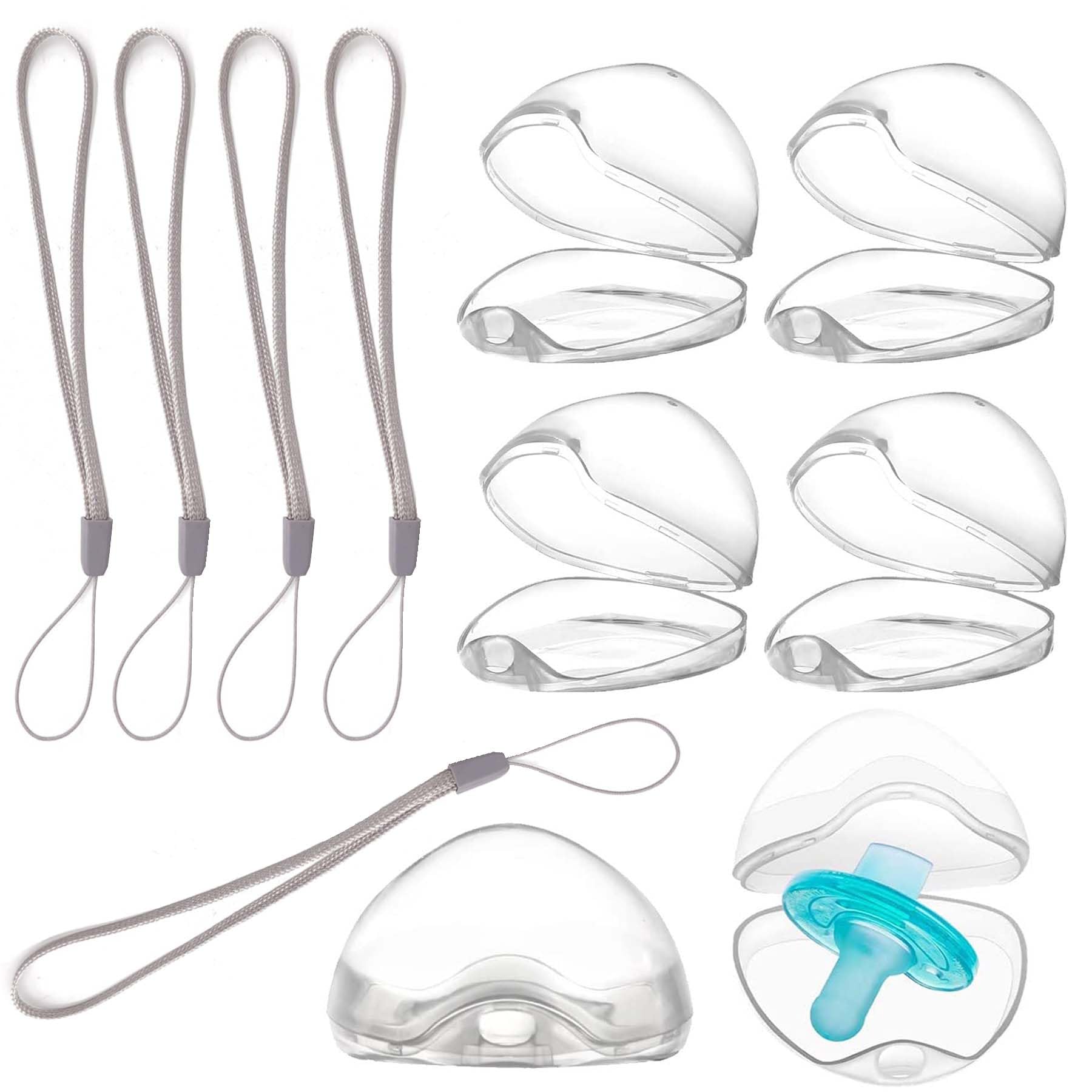 5-Pack Clear Baby Pacifiers with Lanyard & Storage Box - BPA-Free Silicone Soothers for Newborns & Infants - Dustproof Travel Case for Daycare, Stroller & On-the-Go Use