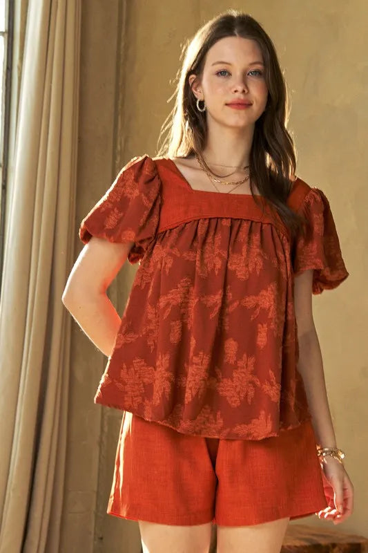 Square Neck Puff Sleeve Blouse for Women - Elegant Flowy Top with Ruffle Details for Office, Date Night & Spring Outfits