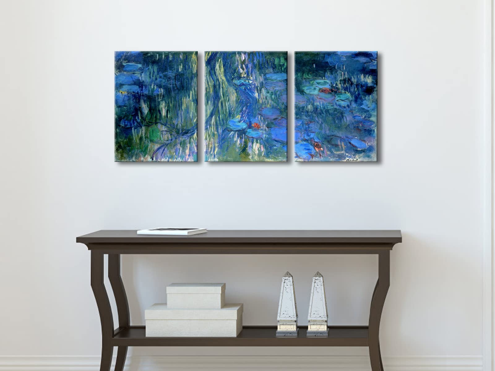 Claude Monet Water Lilies and Weeping Willow Reflections Canvas Print - Premium Oil Painting Reproduction Artwork for Wall Decor in Living Room, Bedroom & Office
