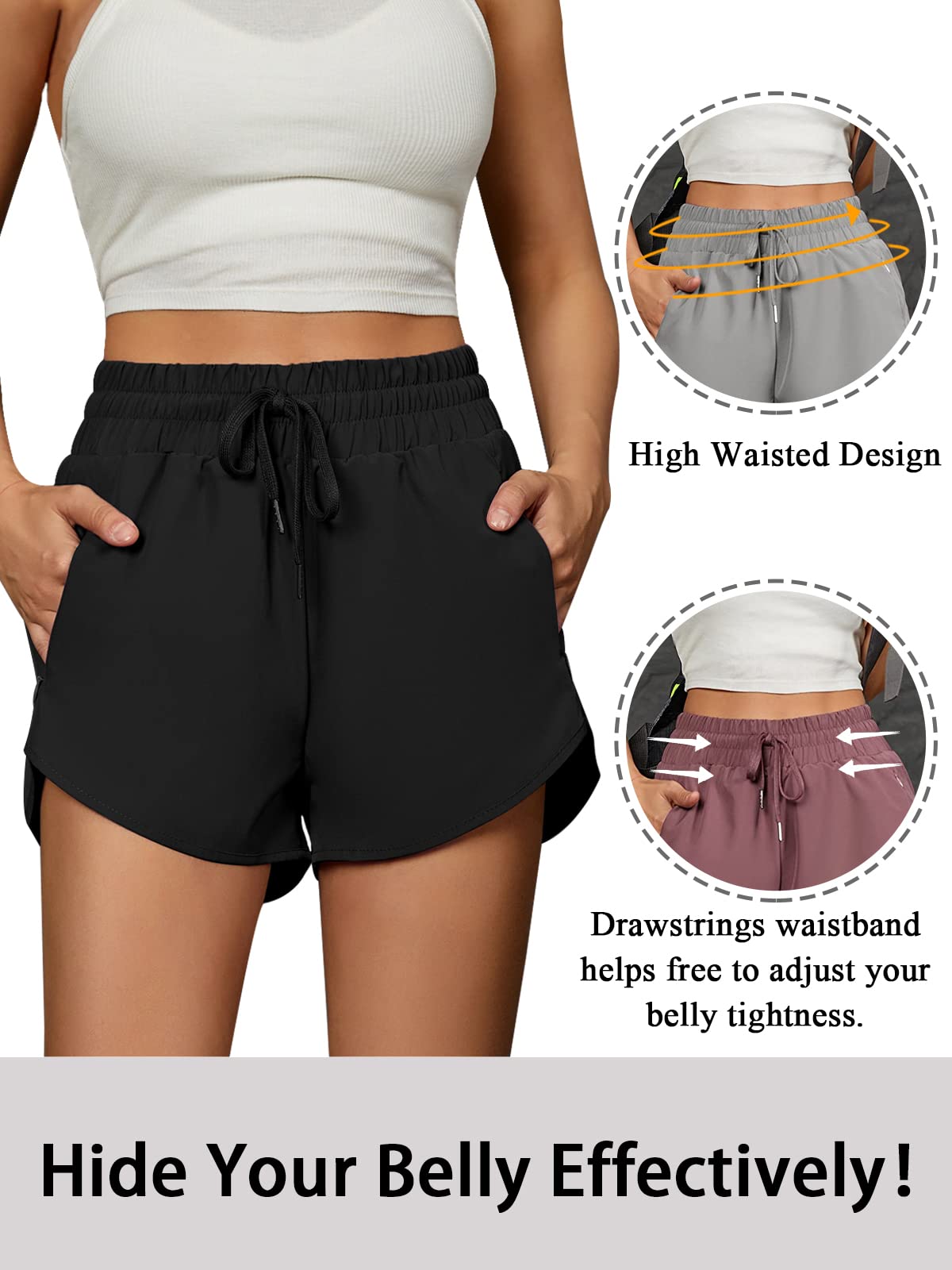 BMJL Women's High Waist Running Shorts - Breathable Athletic Workout Shorts with Zipper Pockets for Gym, Jogging & Summer Sports Activities
