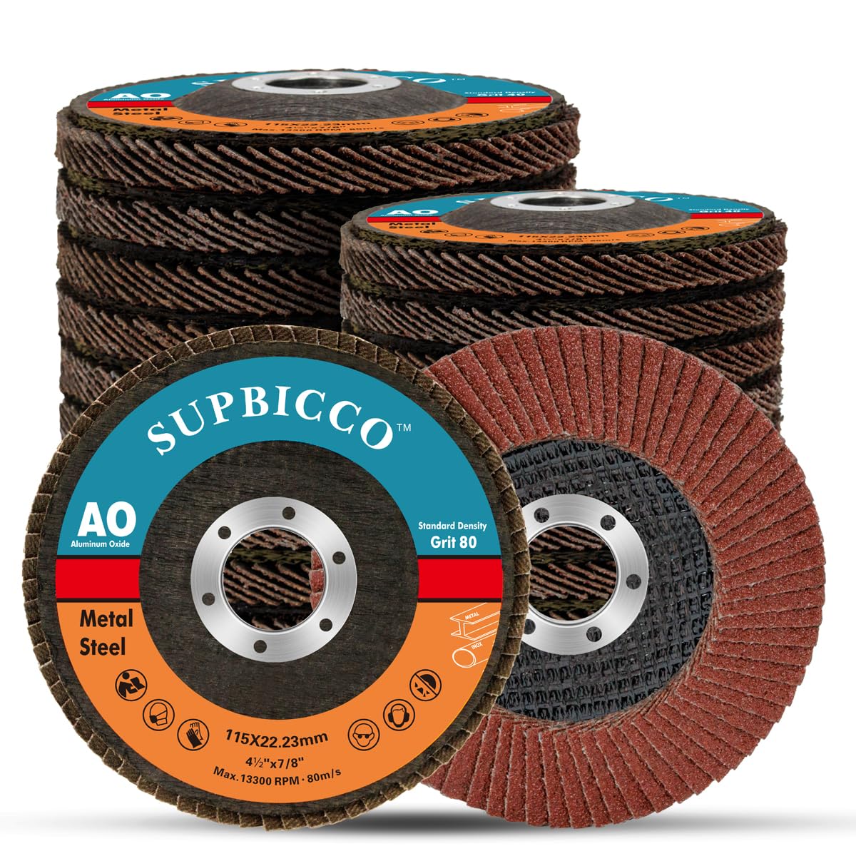 20 Pack 80 Grit Flap Discs 4 1/2 Inch for Angle Grinder - Type 29 Abrasive Sanding Flapper Wheels with Aluminum Oxide - Perfect for Metal Grinding, Wood Sanding & Surface Preparation