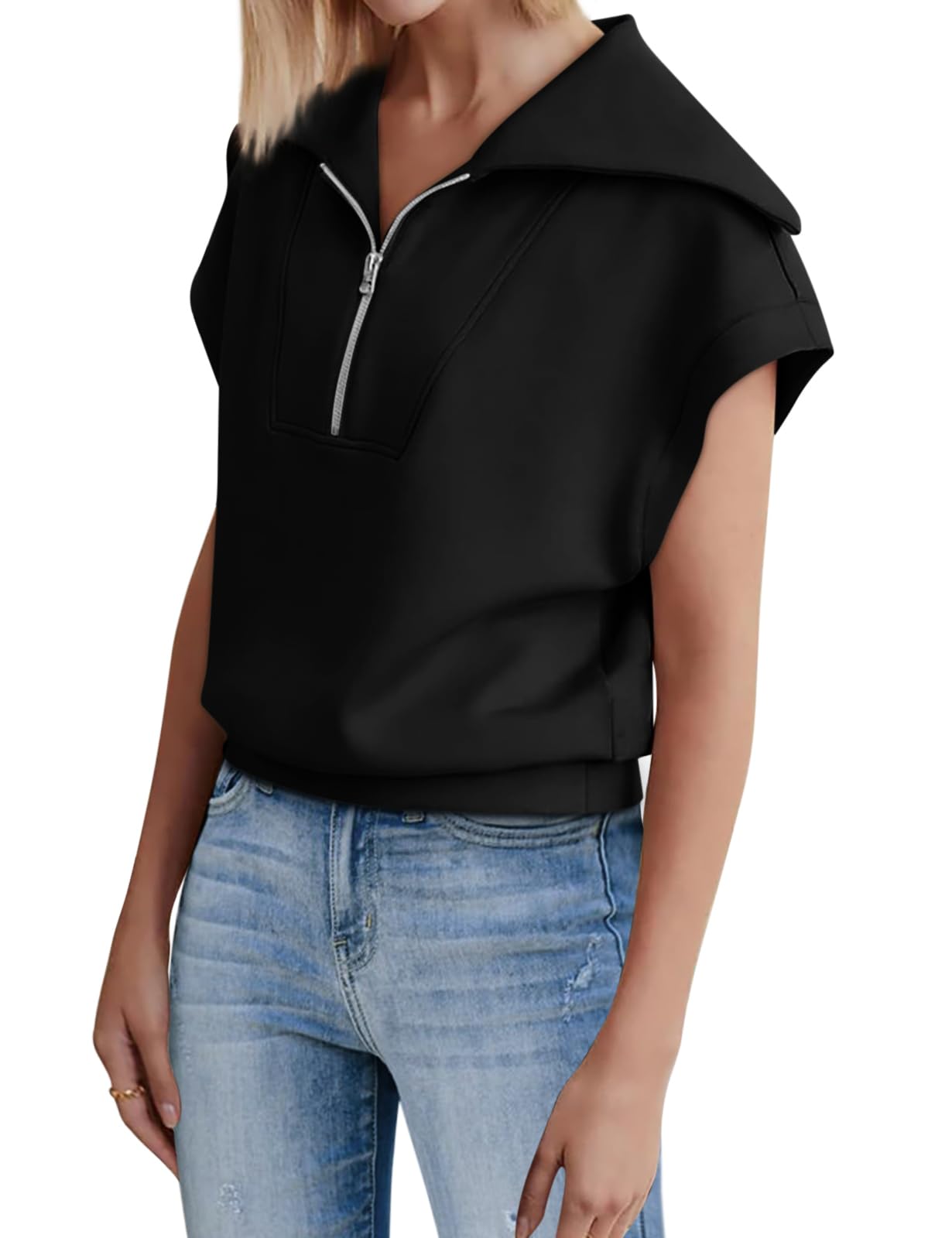 Zwurew Women's Cap Sleeve T-Shirts - Basic Loose Fit Short Sleeve Blouses for Casual & Dressy Occasions | Black Cotton Top for Work, Date Night & Everyday Wear