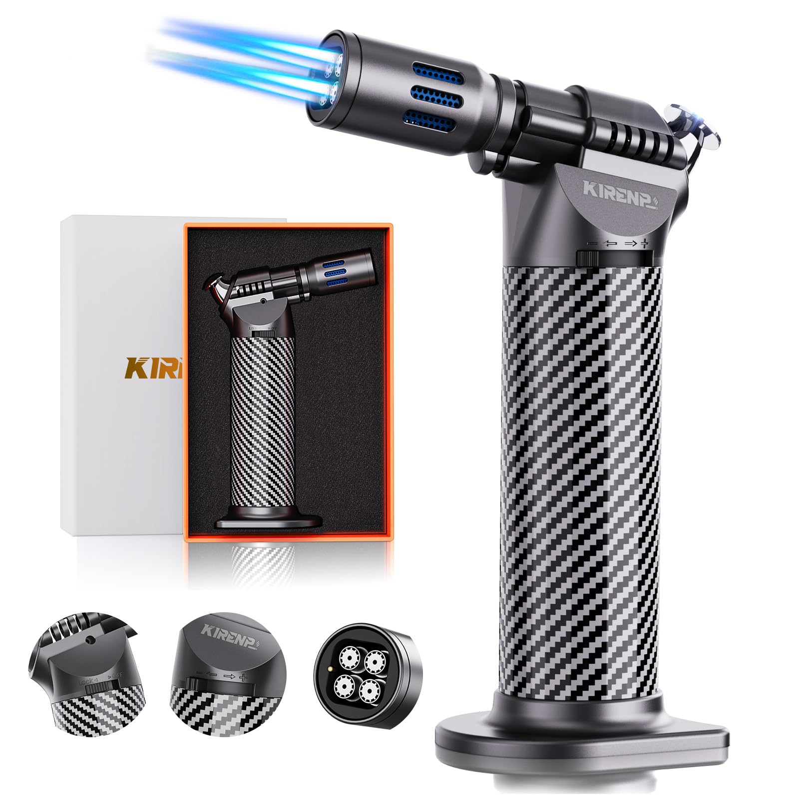 Refillable Butane Torch Lighter with Adjustable Flame & Continuous Lock - Windproof Blow Torch for Kitchen Cooking, BBQ, Creme Brulee, Baking, Camping & Outdoor Use - Perfect Chef Tool & Gift Idea for Home Cooks & Culinary Enthusiasts