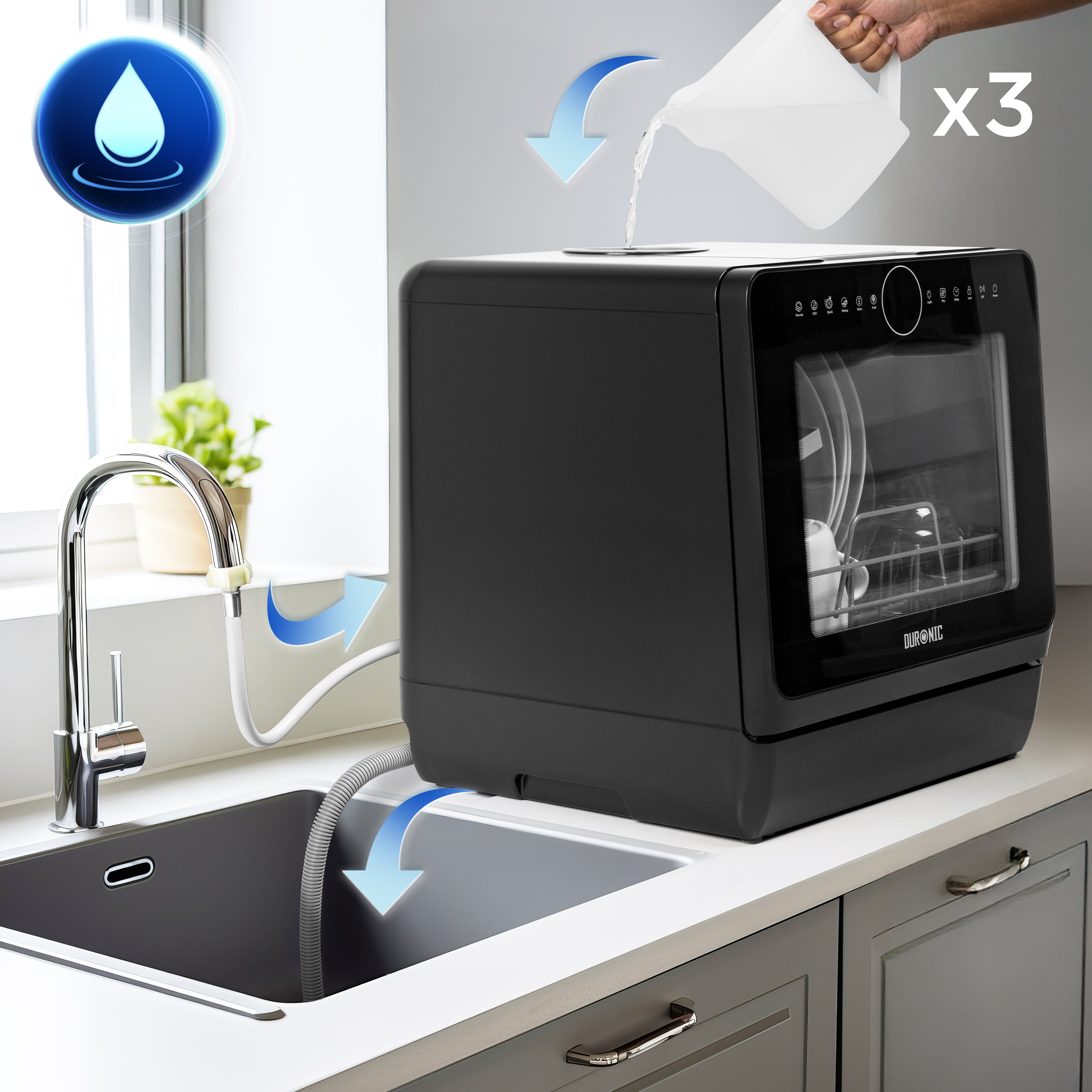 Duronic DW5 BK Compact Tabletop Dishwasher - 5L Capacity, 8 Wash Cycles, 950W Power for Quick & Eco Cleaning | Perfect for Small Kitchens, Apartments, RVs & Dorms (Black)