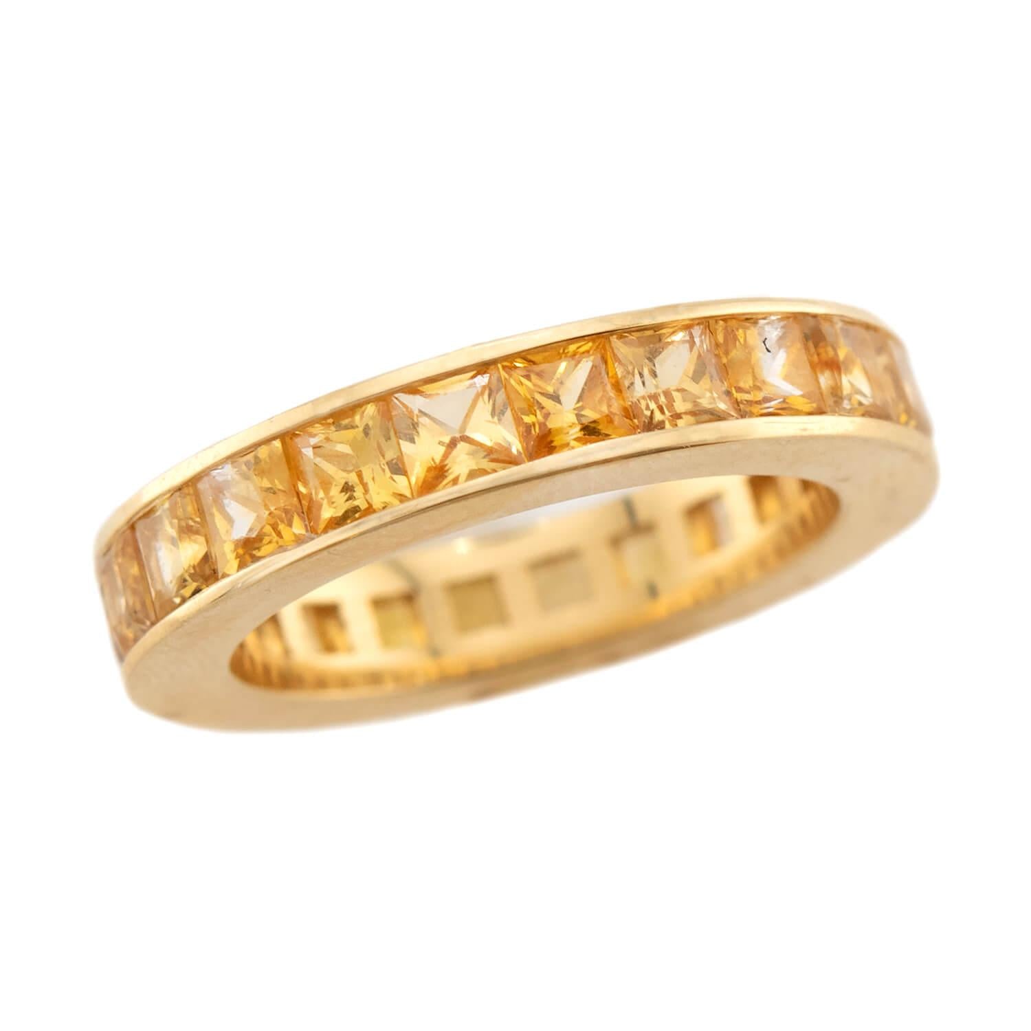 18K Yellow Sapphire Eternity Band Ring - Genuine Gold Wedding Ring for Women, Anniversary Gift, Bridal Jewelry for Special Occasions