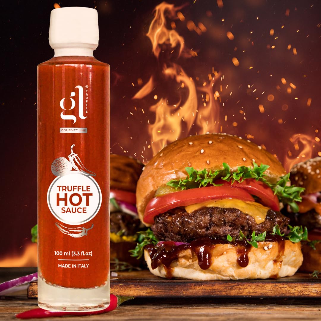 GL Truffle GOURMET LINE Truffle Hot Sauce 100ml (3.4oz) - Premium Italian Gourmet Hot Sauce with Chili Peppers & Black Summer Truffle, Non-GMO, Truffle Zest - Perfect for Pasta, Pizza, Burgers & Gourmet Cooking