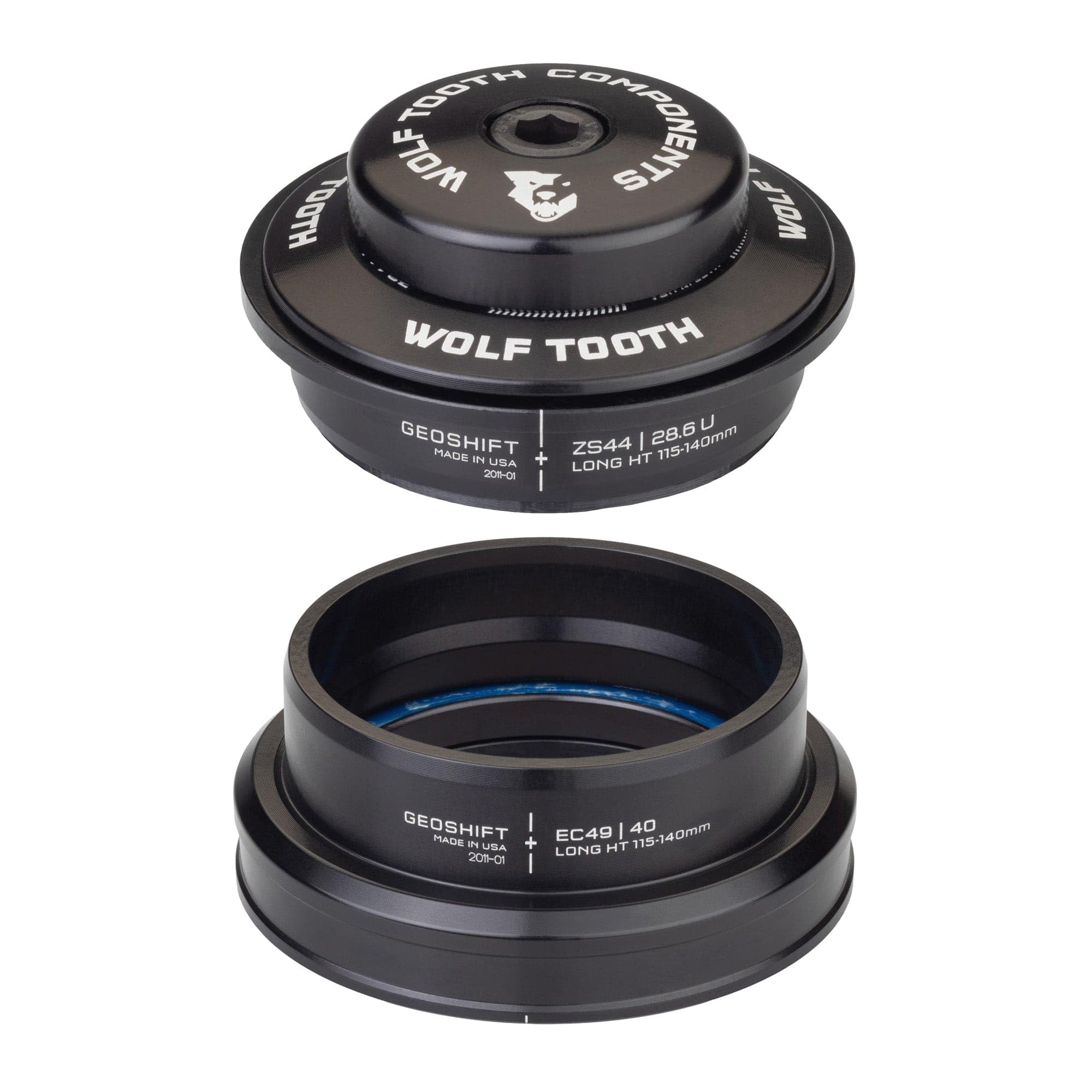 Wolf Tooth GeoShift Performance Angle Headset - ZS44/28.6 Upper & EC49/40 Lower - 115-140mm Adjustable Reach - MTB & Gravel Bike Upgrade - Perfect for Trail Riding & Enduro Racing