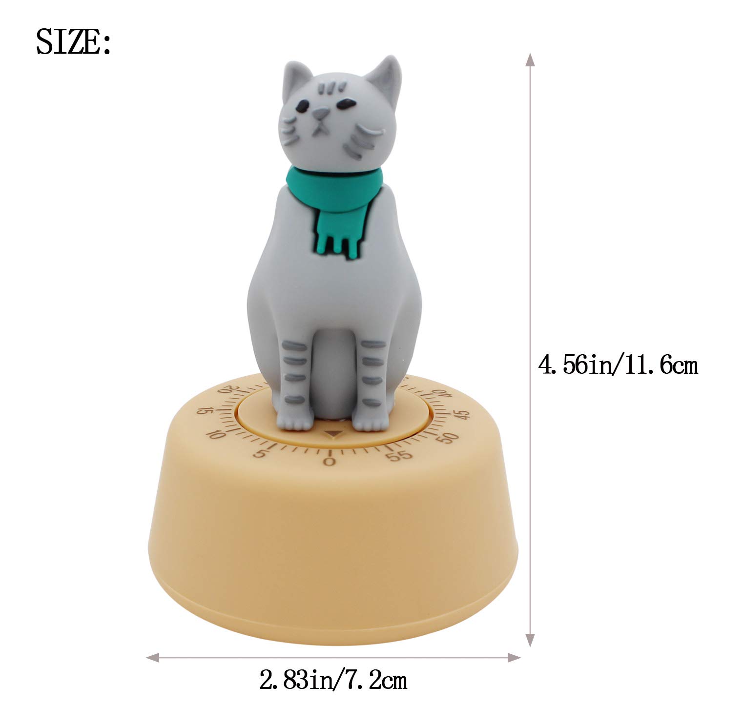 Cat-Shaped Kitchen Timer - Mechanical Time Manager for Cooking & Study (Gray)