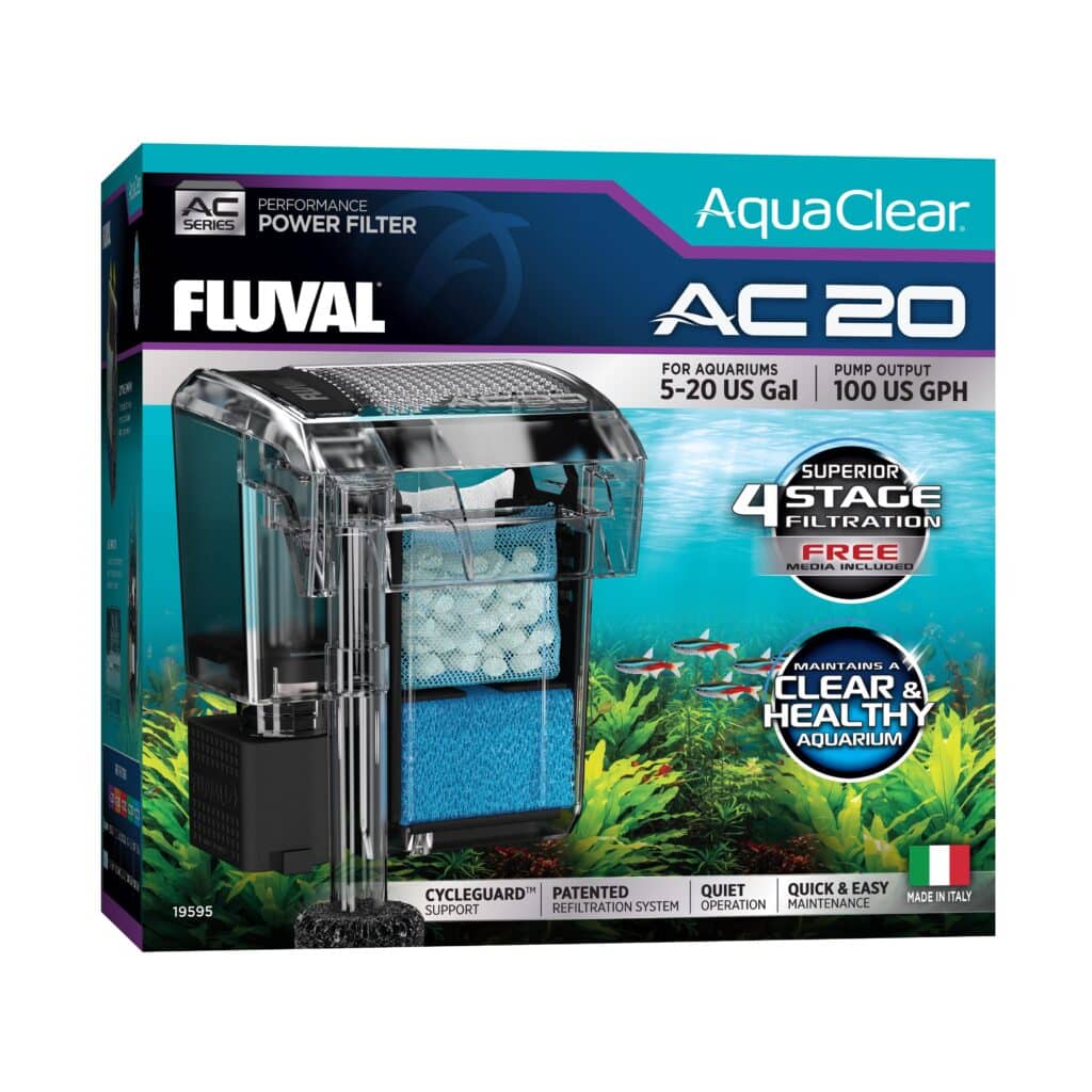 Fluval Aquaclear Hang on Back Filter AC20 - 100 GPH (379L/h) for 5-20 Gallon Aquariums (18-76L) - Ideal for Freshwater & Saltwater Fish Tanks, Quiet & Efficient Filtration System