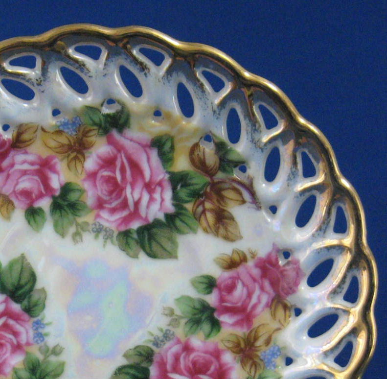 Vintage 1960s Japanese Sealy Reticulated Gold Trim Rose Luster Saucer - Elegant Tableware for Tea, Coffee, and Dessert Serving