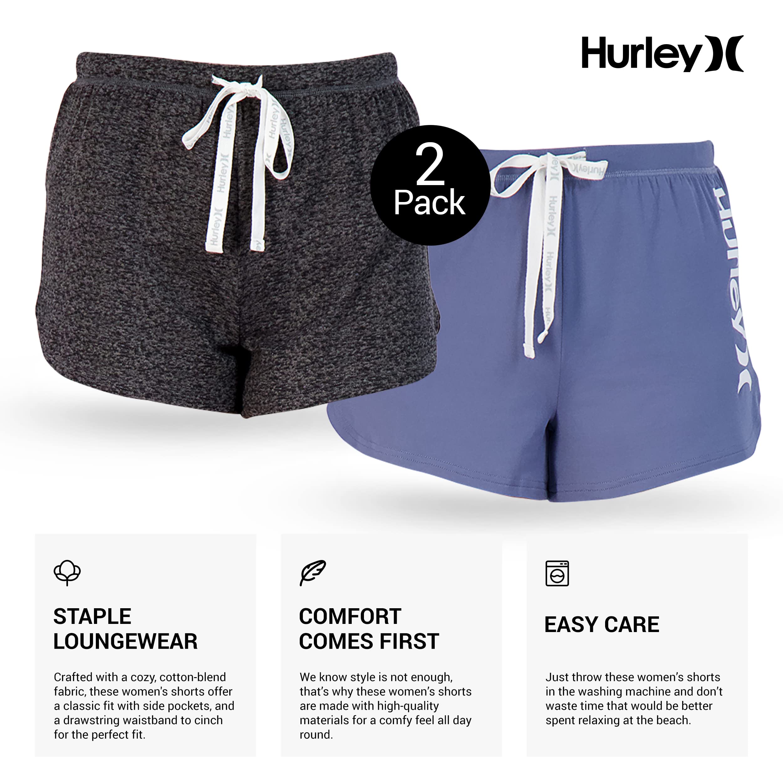 Hurley Women's Pajama Shorts 2-Pack - Soft Lounge Sleep Shorts for Summer, Cute & Comfortable Nightwear - Perfect for Bedtime, Lounging at Home, and Vacation Getaways