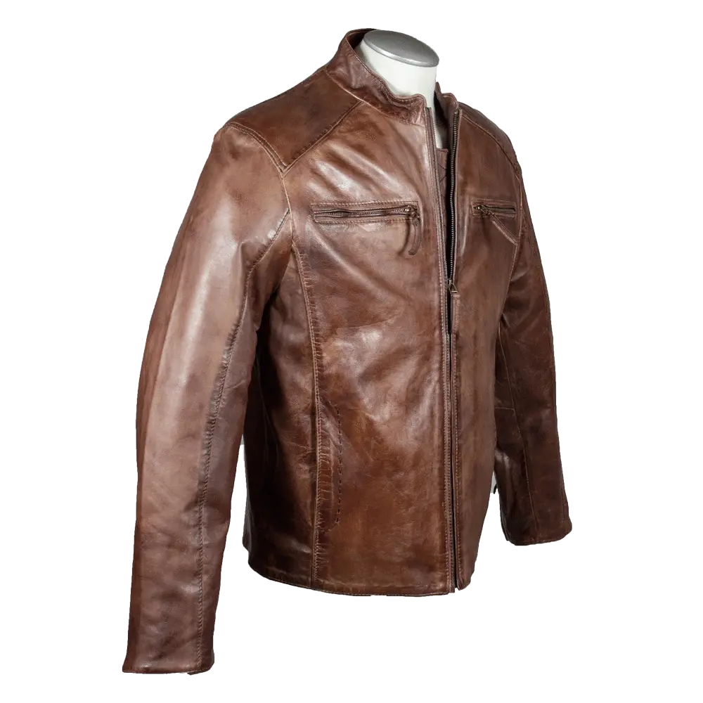 BOL Men's Racer Leather Jacket - Genuine Motorcycle Biker Jacket for Men, Stylish Slim Fit Black Leather Coat - Perfect for Riding, Casual Wear & Outdoor Adventures