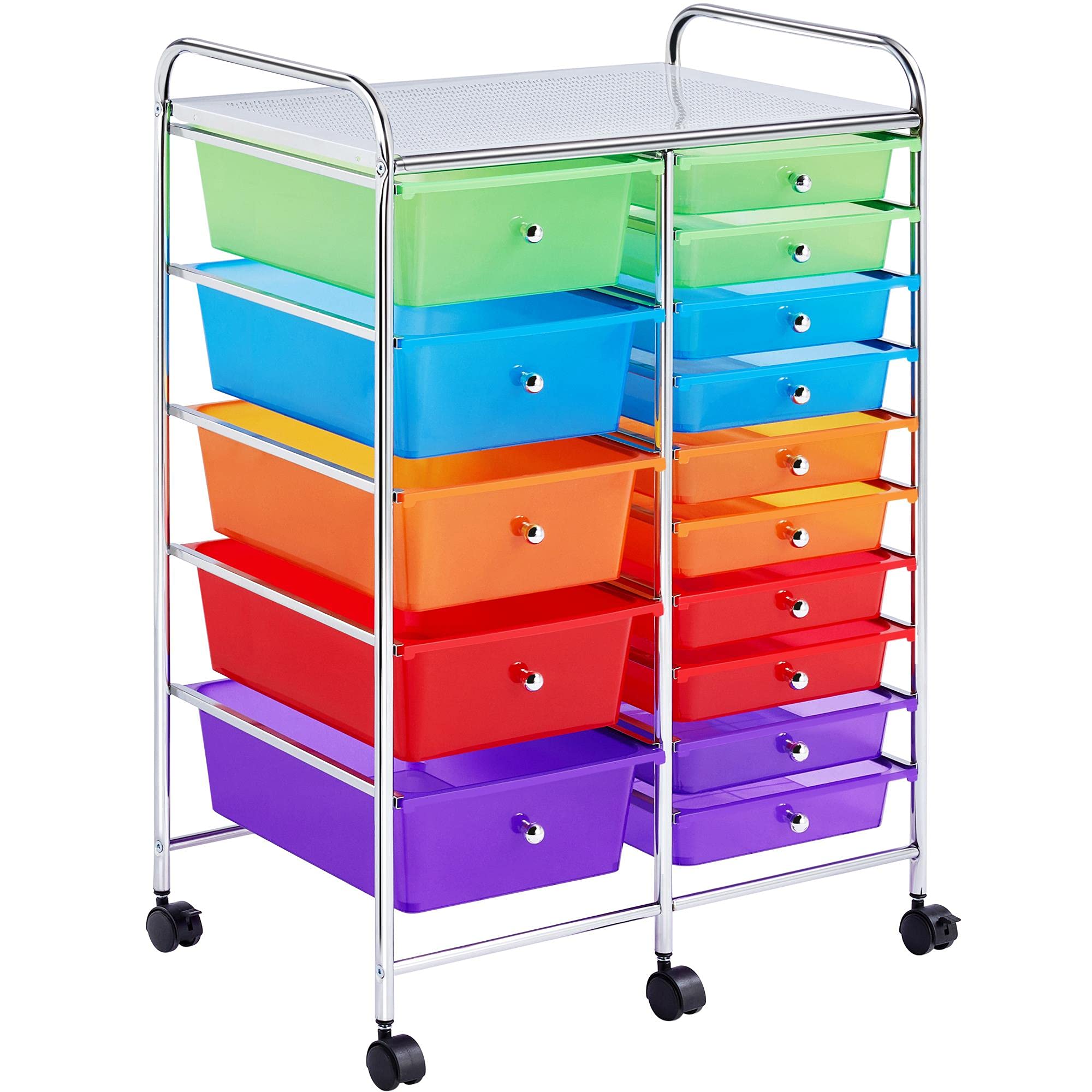 Yaheetech 15-Drawer Rolling Cart - Mobile Storage Organizer for Craft Supplies & Tools