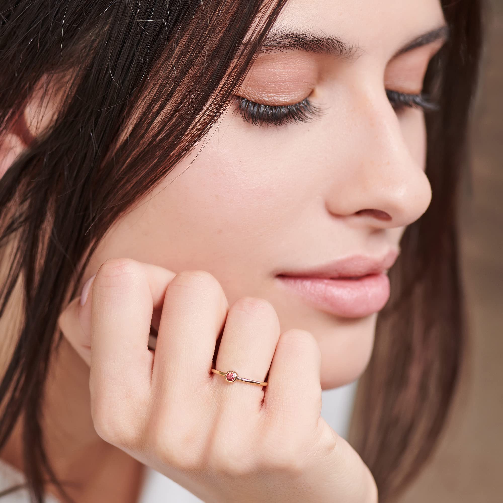 9K 14K 18K Solid Gold Ring with Red Sapphire - September Birthstone Solitaire Gemstone Jewelry | Elegant Round Band for Women | Perfect Birthday Gift for Her, Anniversary or Special Occasion | Code: 0.002