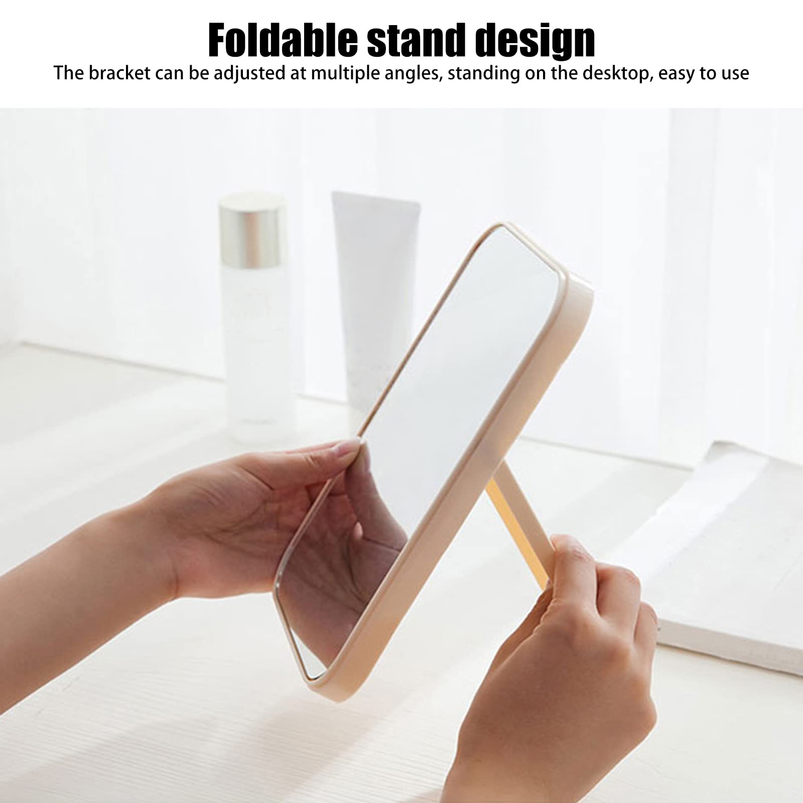 Leeonz Pink Makeup Mirror with Folding Stand - Adjustable Rectangular Vanity Mirror for Women & Girls, Perfect for Dressing Table, Bedroom, Bathroom & Travel