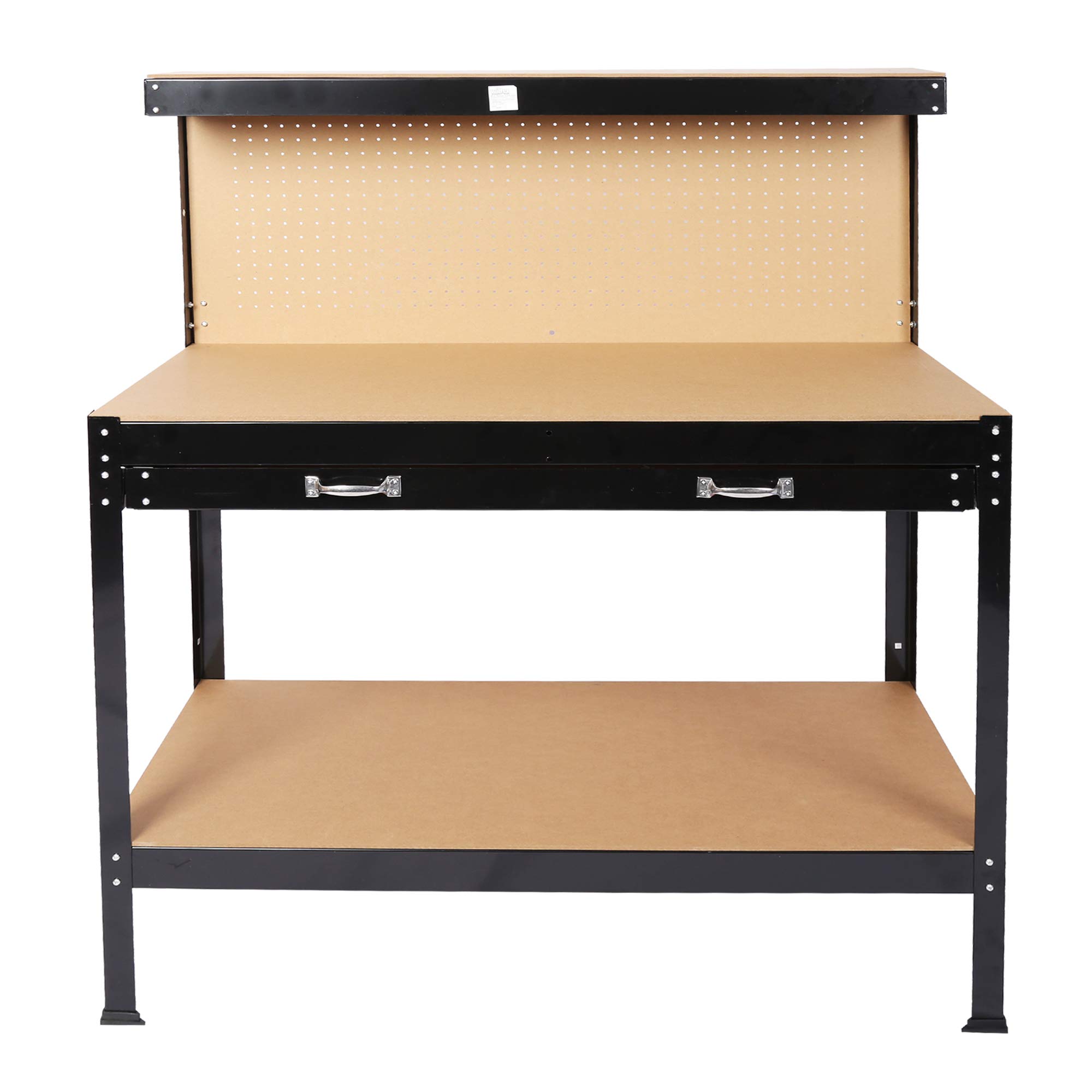 Heavy Duty Steel Workbench with Drawers & Pegboard - 48 x 24 Inch Workshop Tool Table for Garage Organization, DIY Projects & Professional Tool Storage - Perfect for Mechanics, Woodworking & Home Improvement