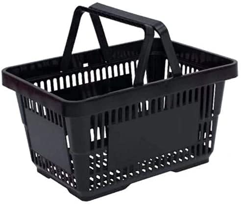 DNYSYSJ 12-Pack Black Plastic Shopping Baskets with Ergonomic Invisible Handles - Durable Grocery Store Baskets for Retail, Supermarkets & Home Organization