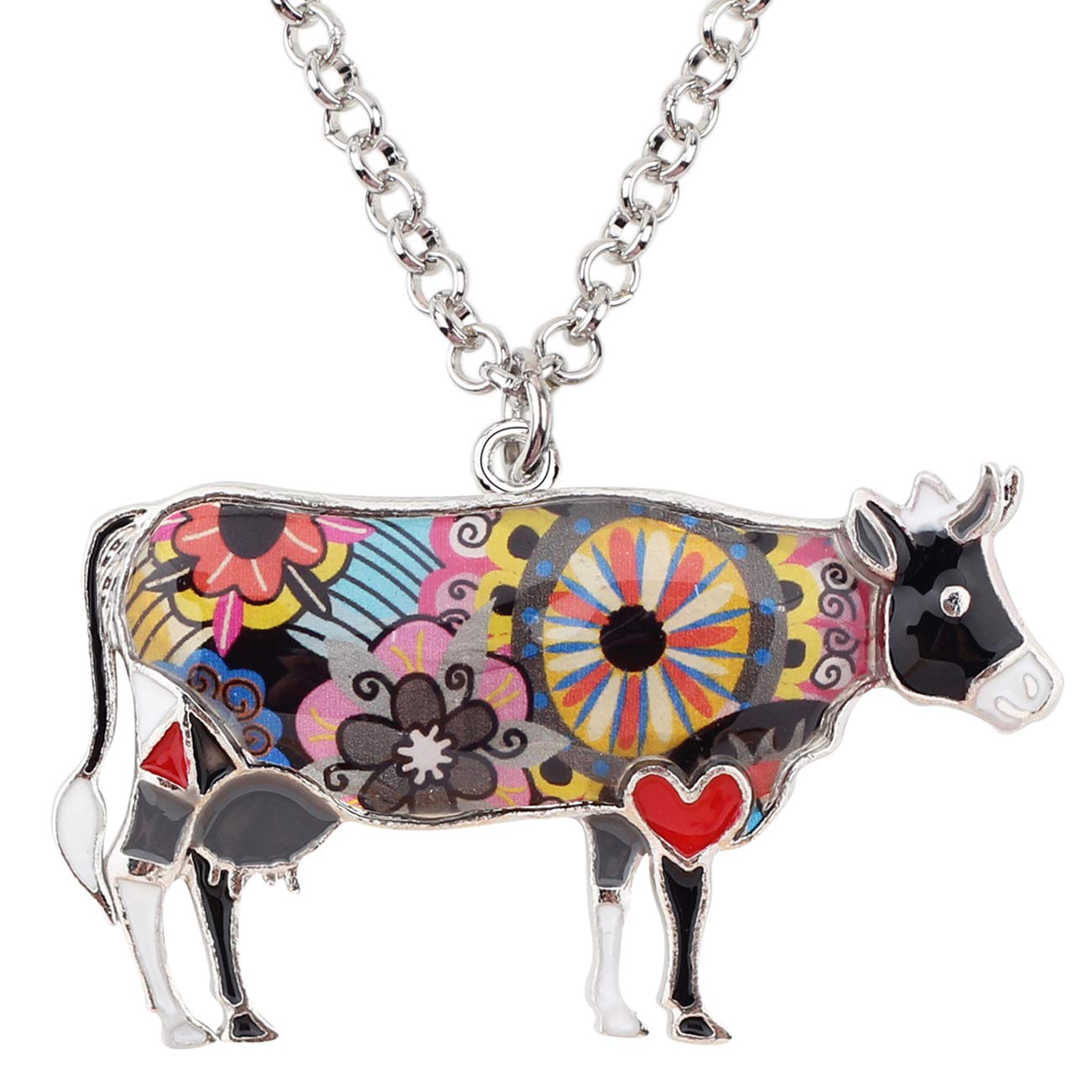 DUOWEI Zinc Alloy Cartoon Cow Necklace - Floral Enamel Bull Pendant Jewelry for Women & Girls | Perfect Gift for Birthday, Christmas & Dairy-Themed Parties