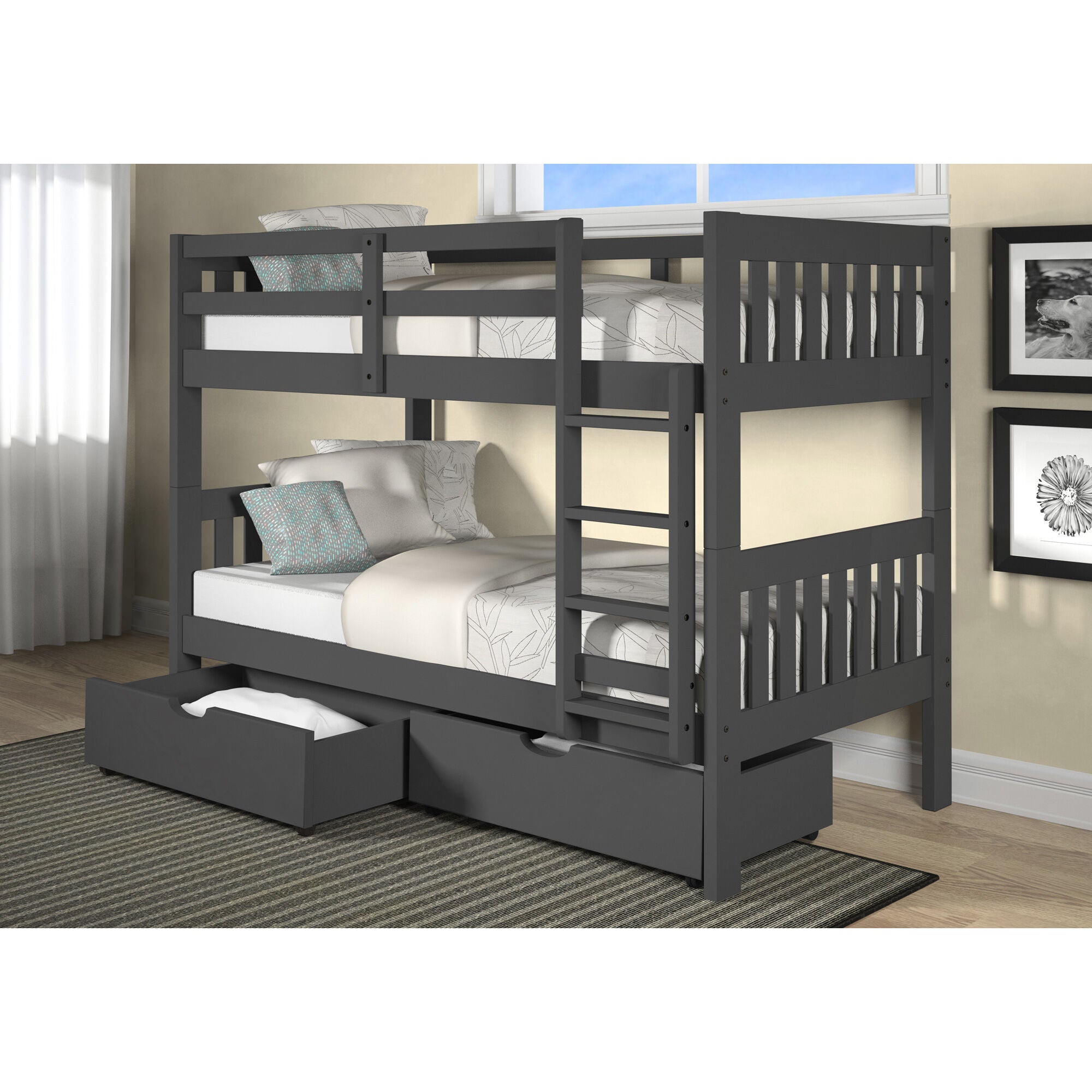 Jordan Bunk Bed with Drawers - Twin Over Twin Wooden Loft Bed with Storage - Space-Saving Kids Bedroom Furniture for Small Rooms & Dorm Rooms