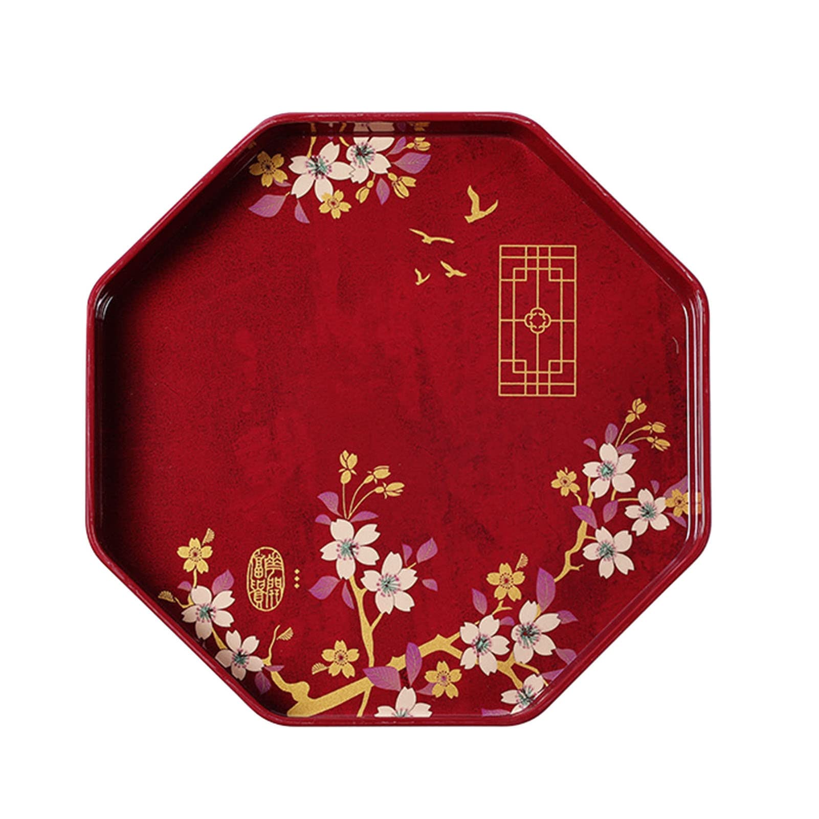 Kasituny Chinese Style Melamine Tea Tray - Washable Flower Pattern Serving Tray for Kitchen Storage & Home Organization - Perfect for Tea Parties, Dining Table Decor, and Living Room Display