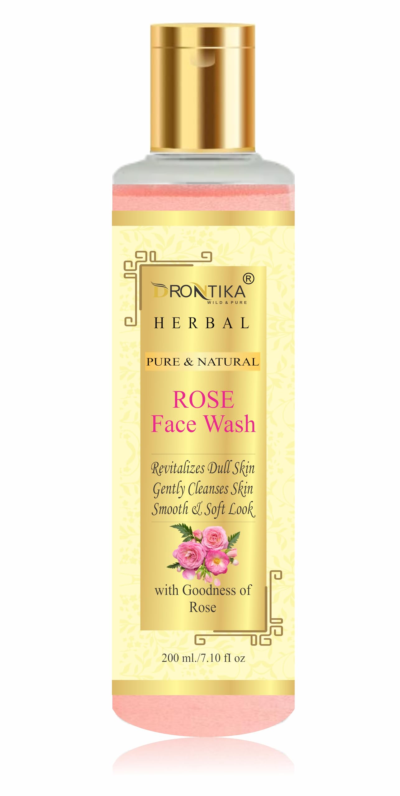 Drontika 100% Natural Rose Face Wash for Toned, Radiant & Glowing Skin - Gentle Cleanser for All Skin Types (200ml) - Perfect for Daily Skincare & Makeup Removal