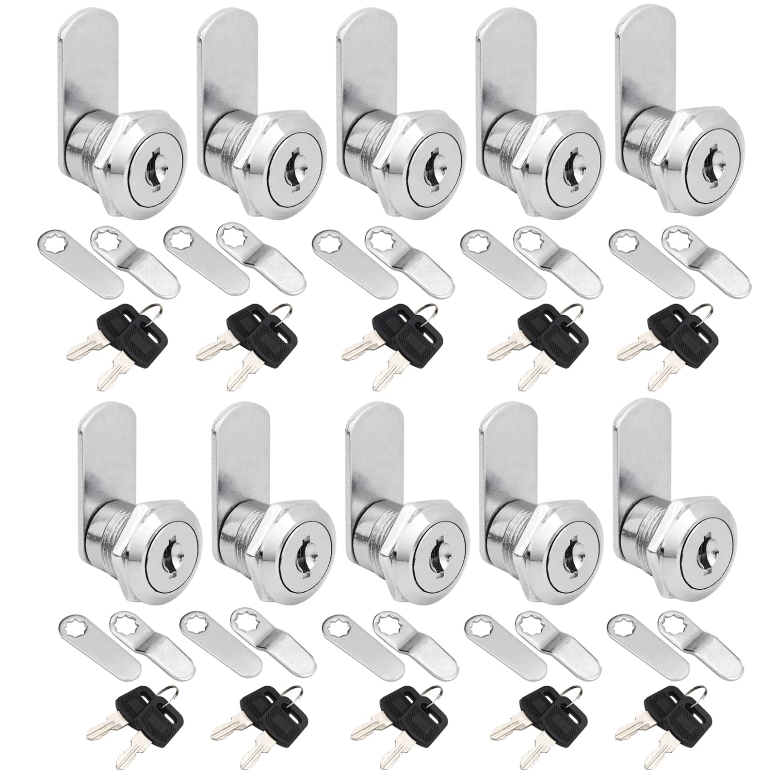 10 Pack 5/8 Inch Keyed Alike Cabinet Cam Locks with Keys - Secure Tool Box, RV Storage, Truck Toolbox, Drawer & Travel Trailer Compartment - Fits 0.39