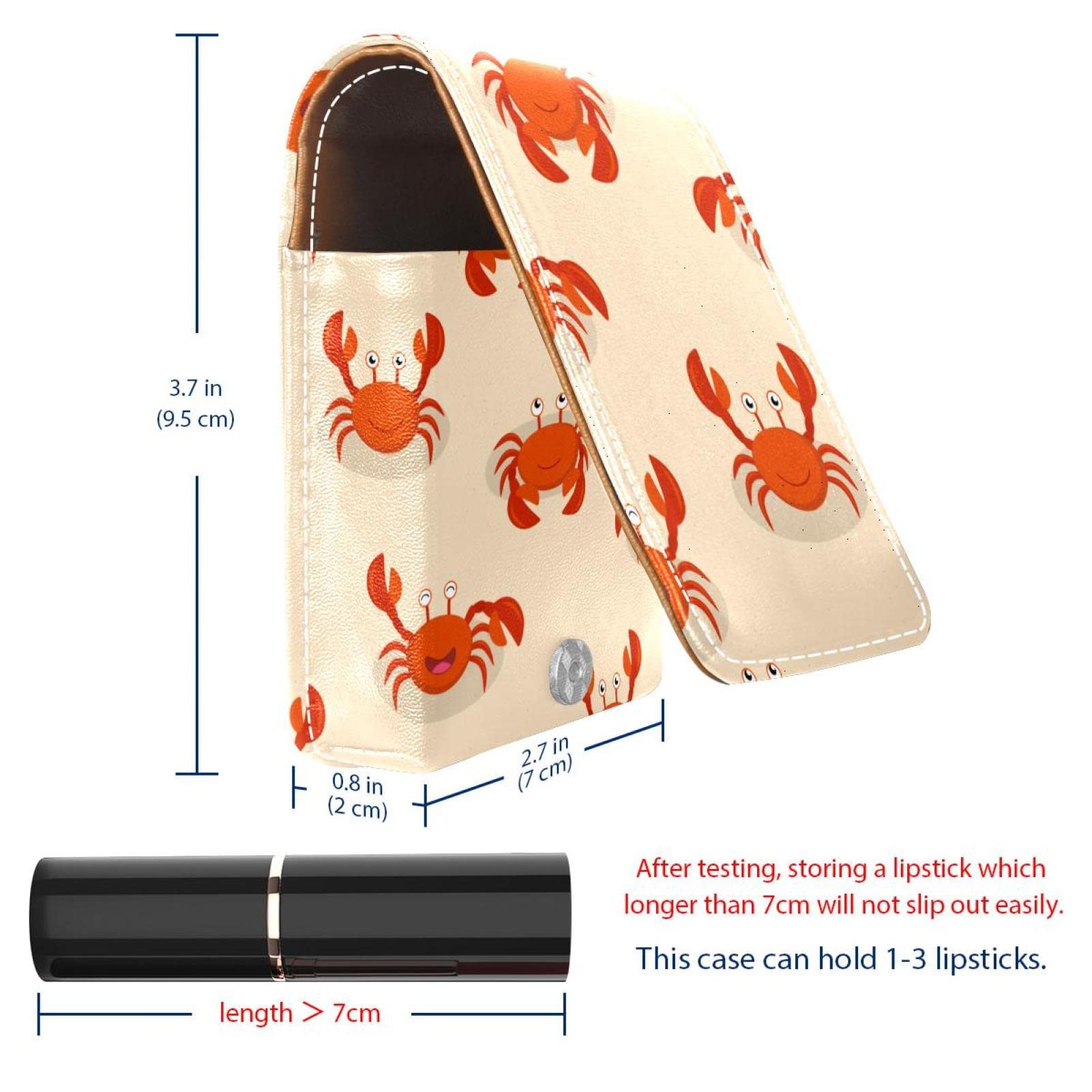 Personalized Lipstick Case - Portable Makeup Bag & Cosmetic Pouch Organizer with Cute Cartoon Red Crabs Design - Perfect for Travel, Beach Trips & Daily Makeup Storage