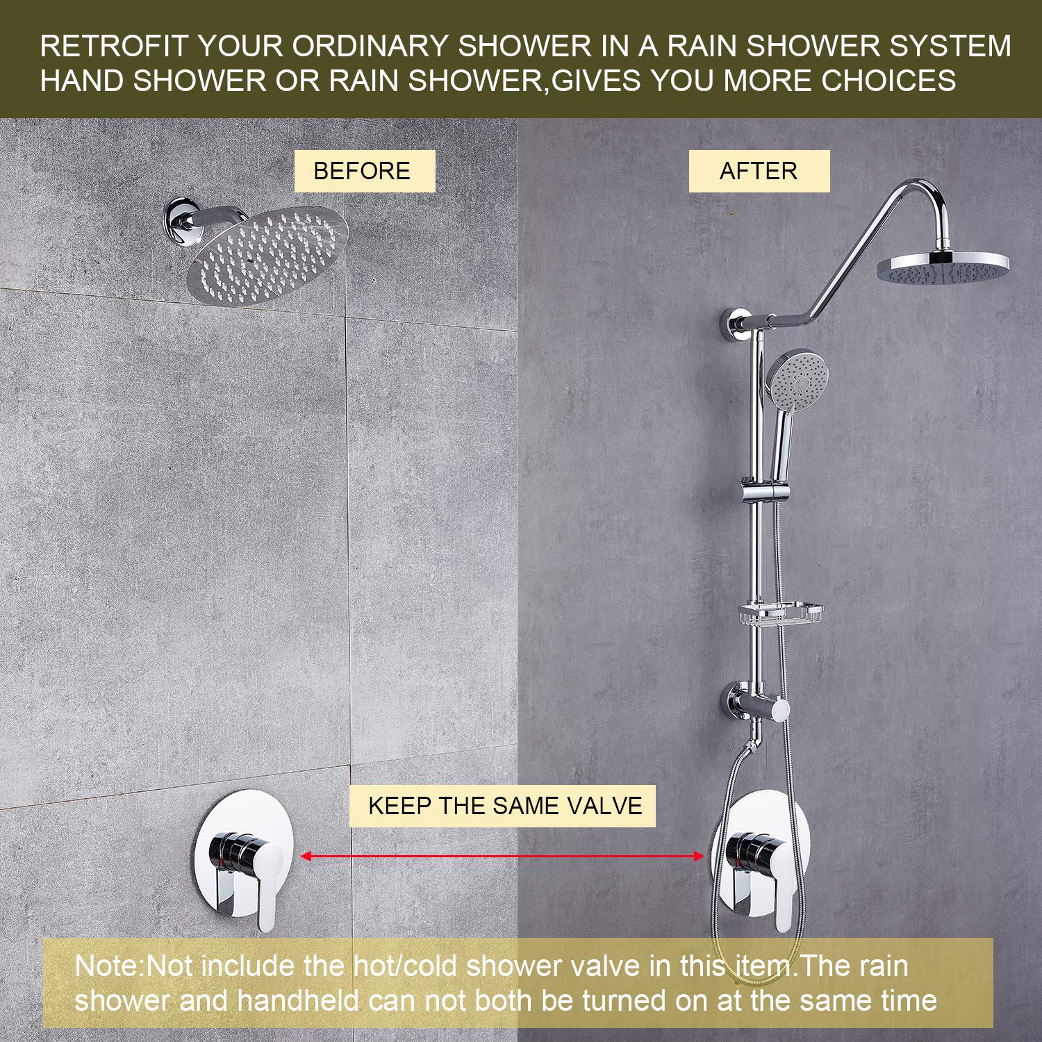 Aolemi Polished Chrome Retrofit Shower System - Matching Bathroom Vessel Sink Faucet with Double Cross Handle - Perfect for Modern & Vintage Bathroom Renovations