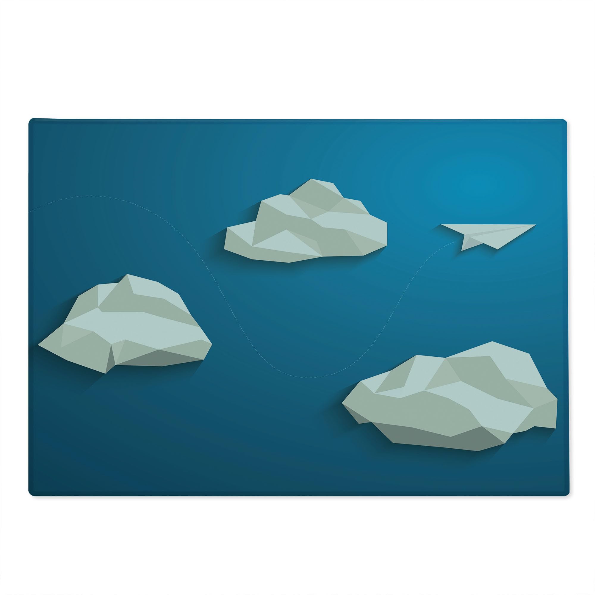 Ambesonne Modern Abstract Cloud Cutting Board - Blue & White Tempered Glass Serving Board with Paper Plane Design, Large Size for Kitchen & Dining Decor | Perfect for Entertaining, Cheese Platters, and Unique Gift Ideas